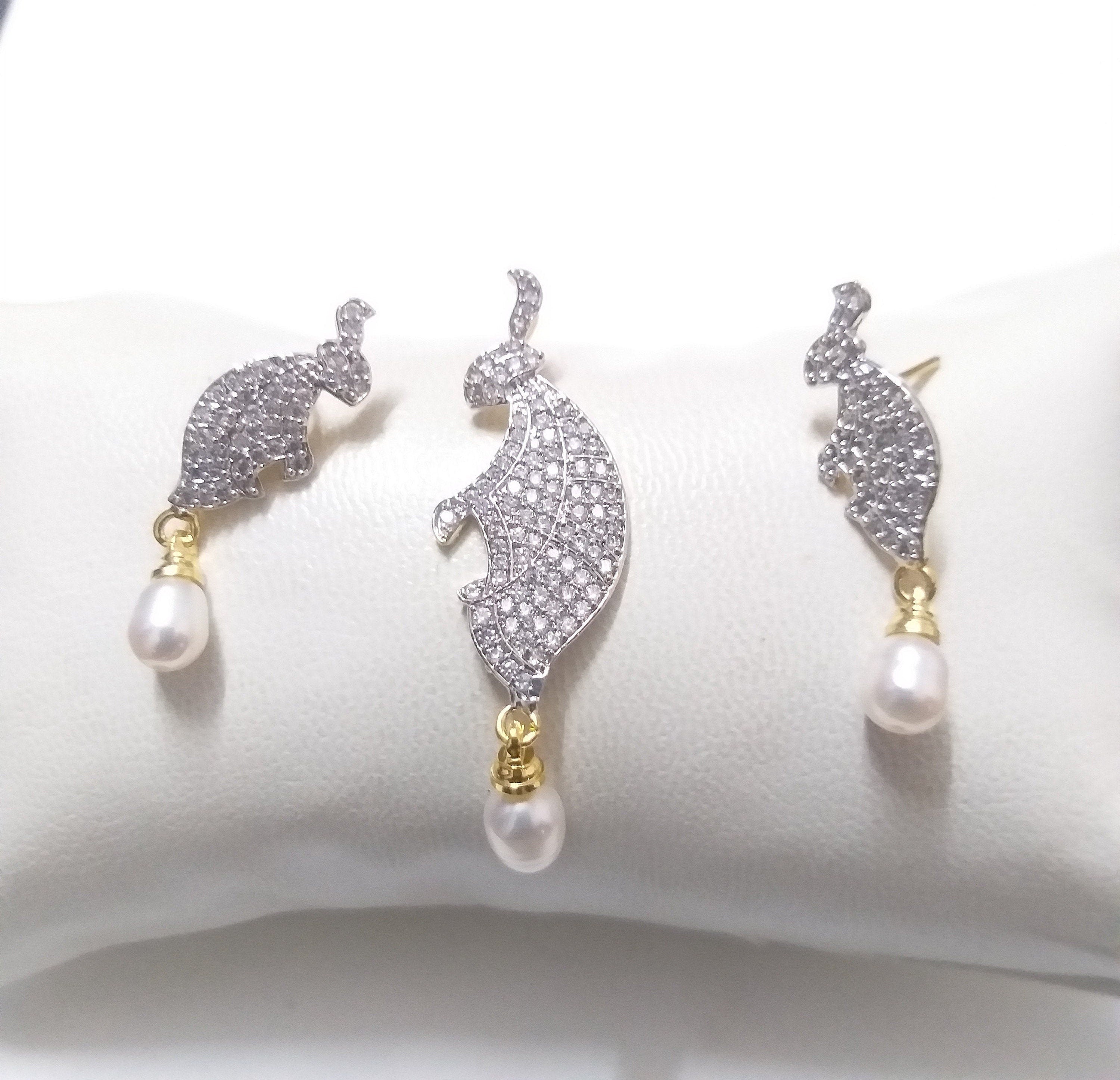 Designer Pendant Set With Earrings/Rabbit Pendant Set/ Pearl Pendant /American Diamond Jewelry/Cubic Zircon Jewelry/Indian Jewelry/ Pendant