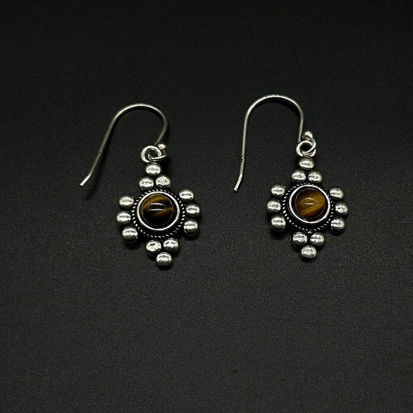 925 Sterling Silver Tiger Eye Gemstone Earing