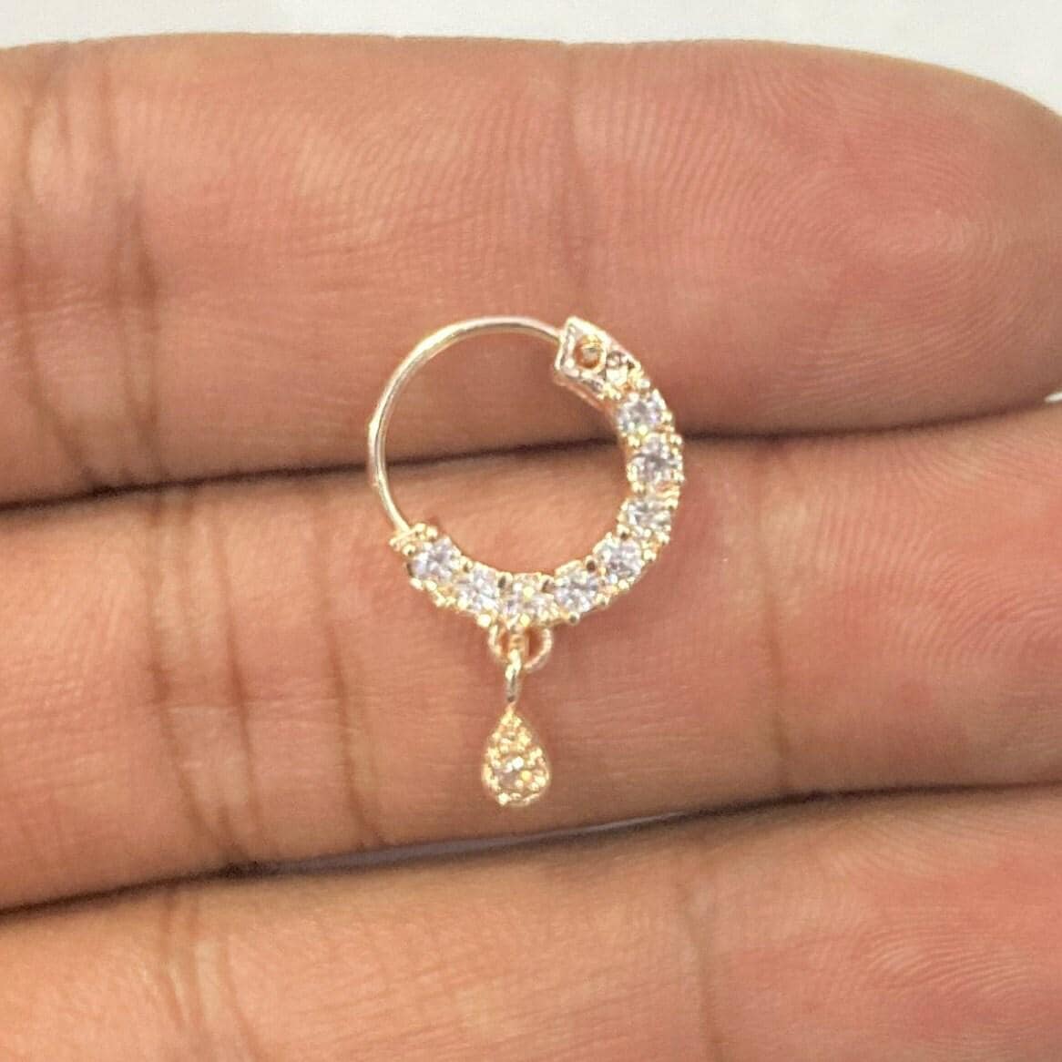 Diamond Nose Ring/Rose Gold Nath/Indian Nose Ring/Indian Jewelry/ piercing Required /Bollywood/Bridal Nath