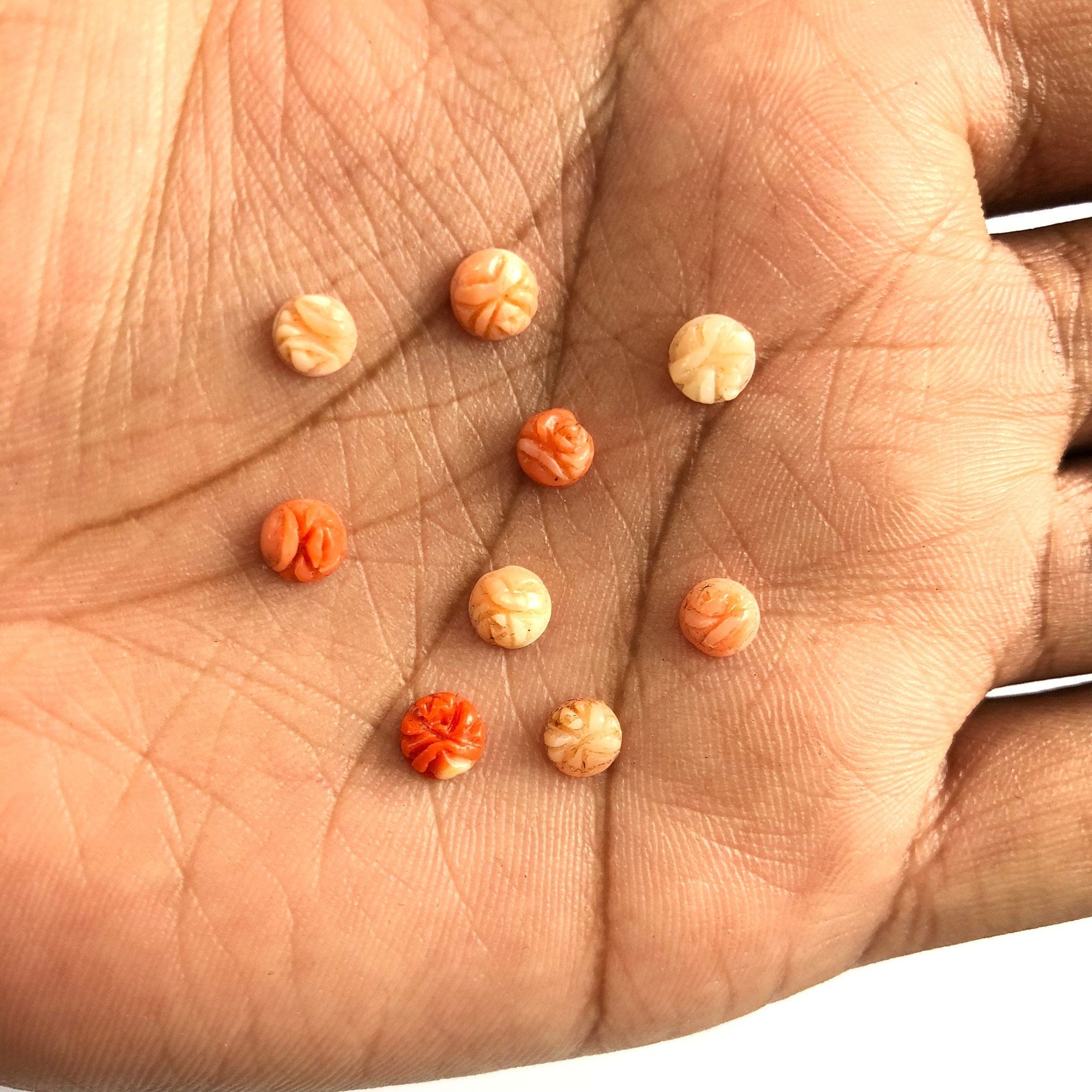 6mm-7mm Beautiful Natural Coral Carving !!!! Natural Round Coral Flower Carving Loose Gemstone