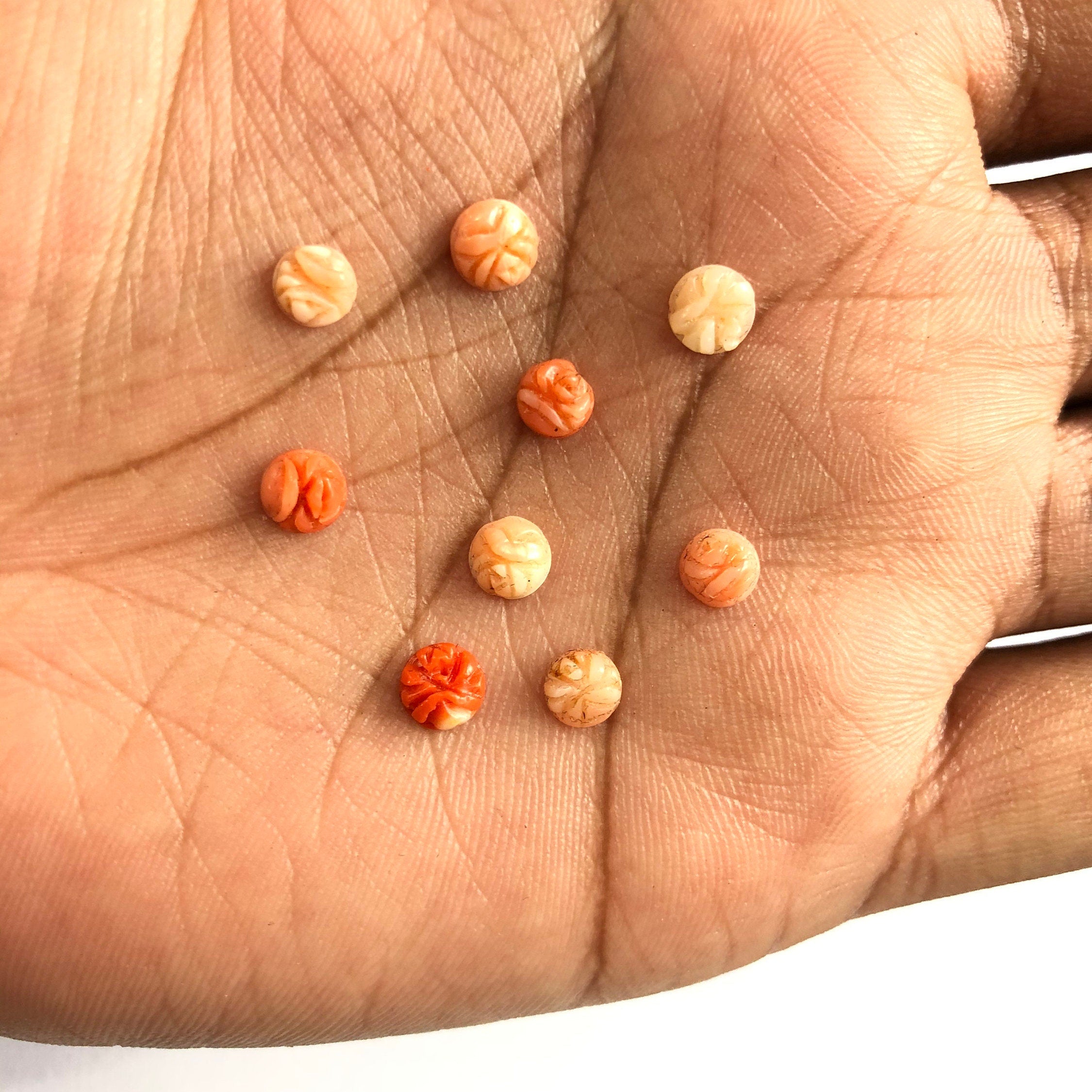 5mm-6mm Beautiful Natural Coral Carving !!!! Natural Round Coral Flower Carving Loose Gemstone
