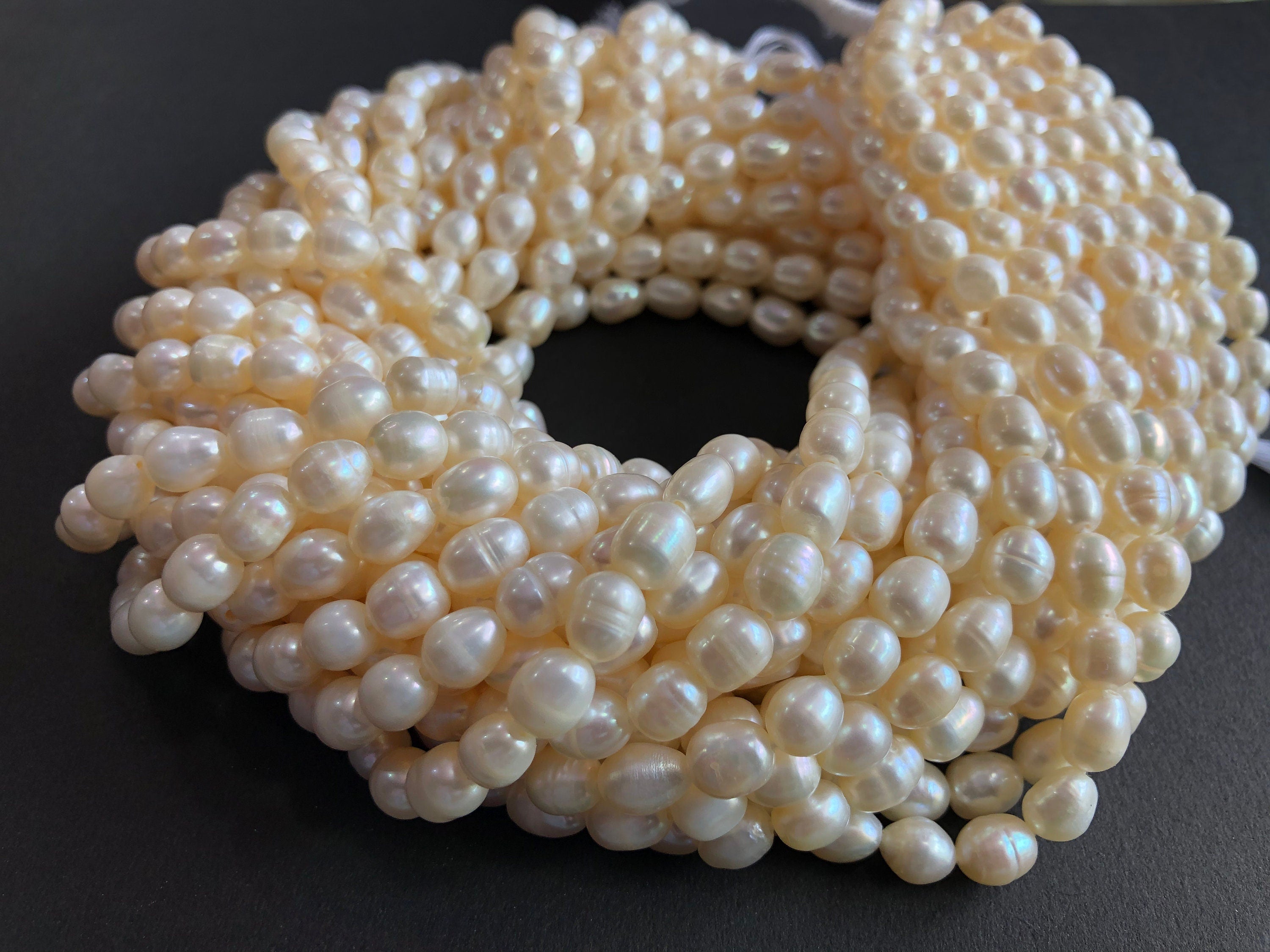 15" White Freshwater Pearl Beads, Natural Gemstone Beads, 6-7 mm beads, Pearls