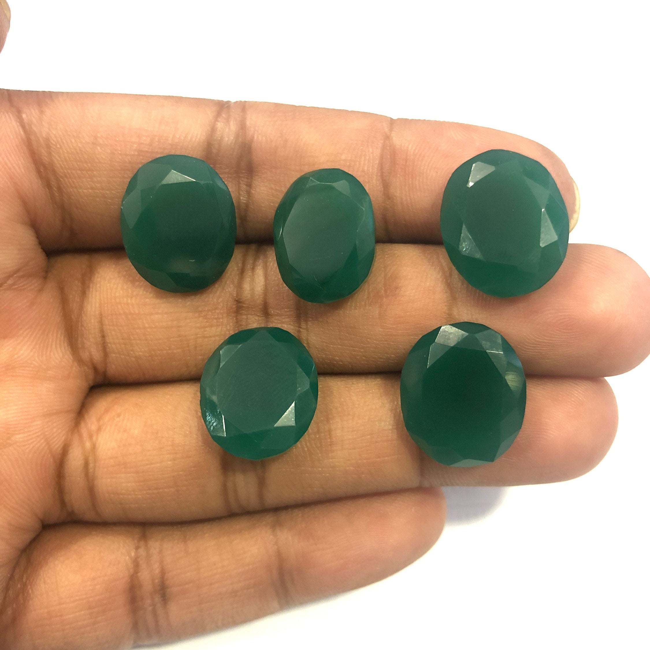 Faceted green onyx gemstone