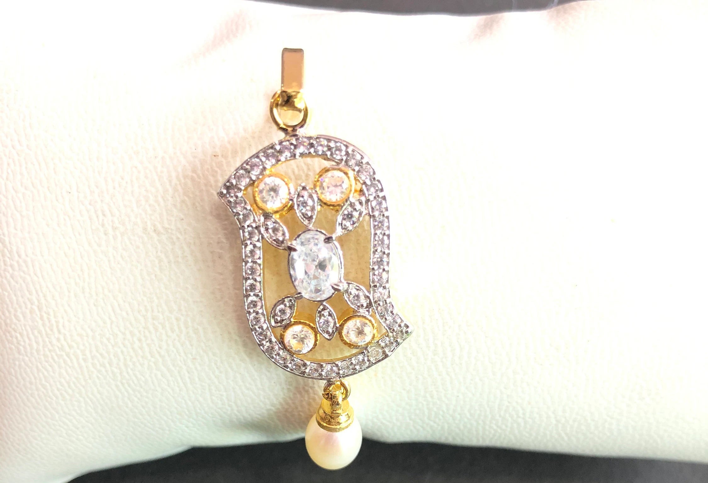 Designer Pendant Set With Earrings/ Pearl Pendant /American Diamond Jewelry/Cubic Zircon Jewelry/Indian Jewelry/ Pendant