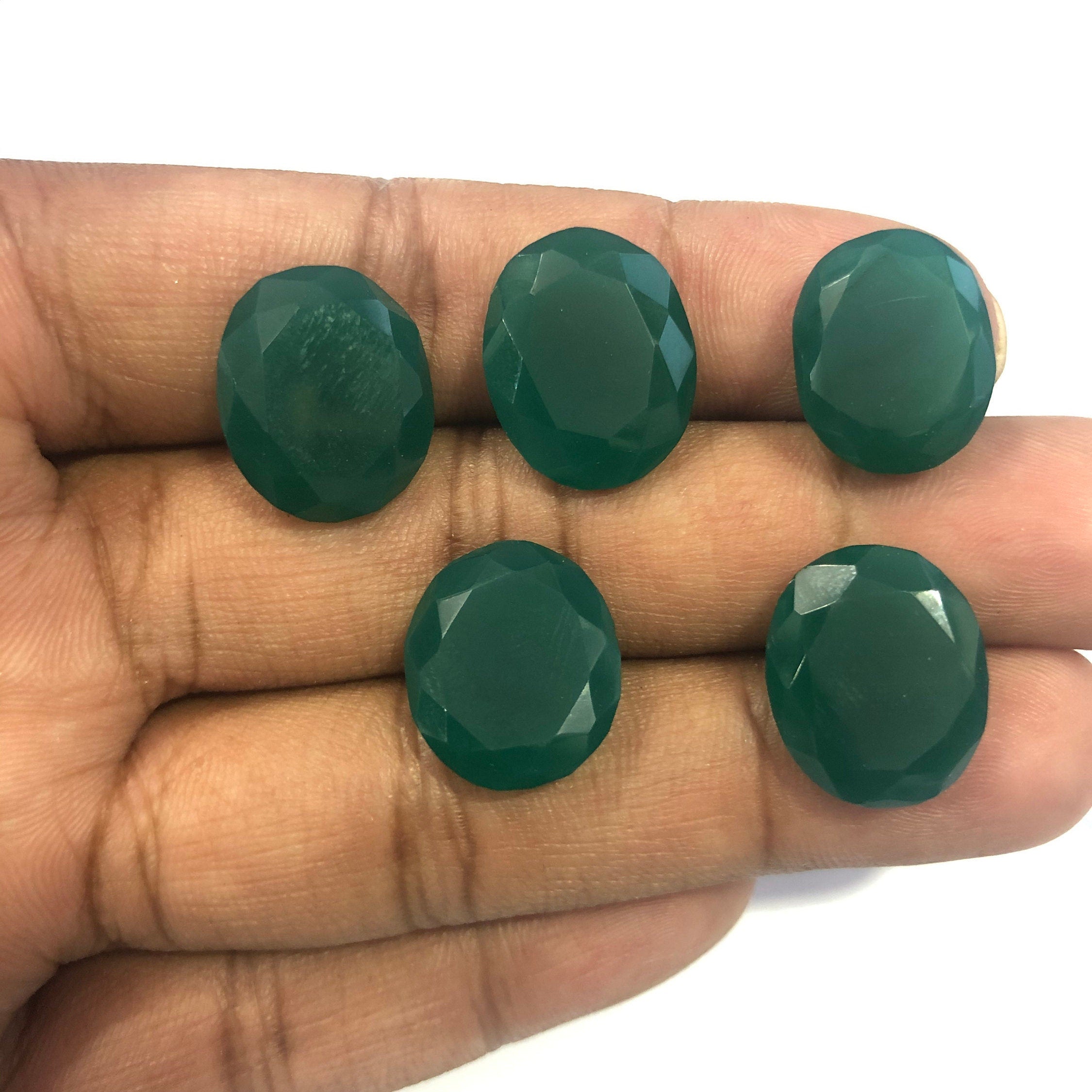 Faceted green onyx gemstone