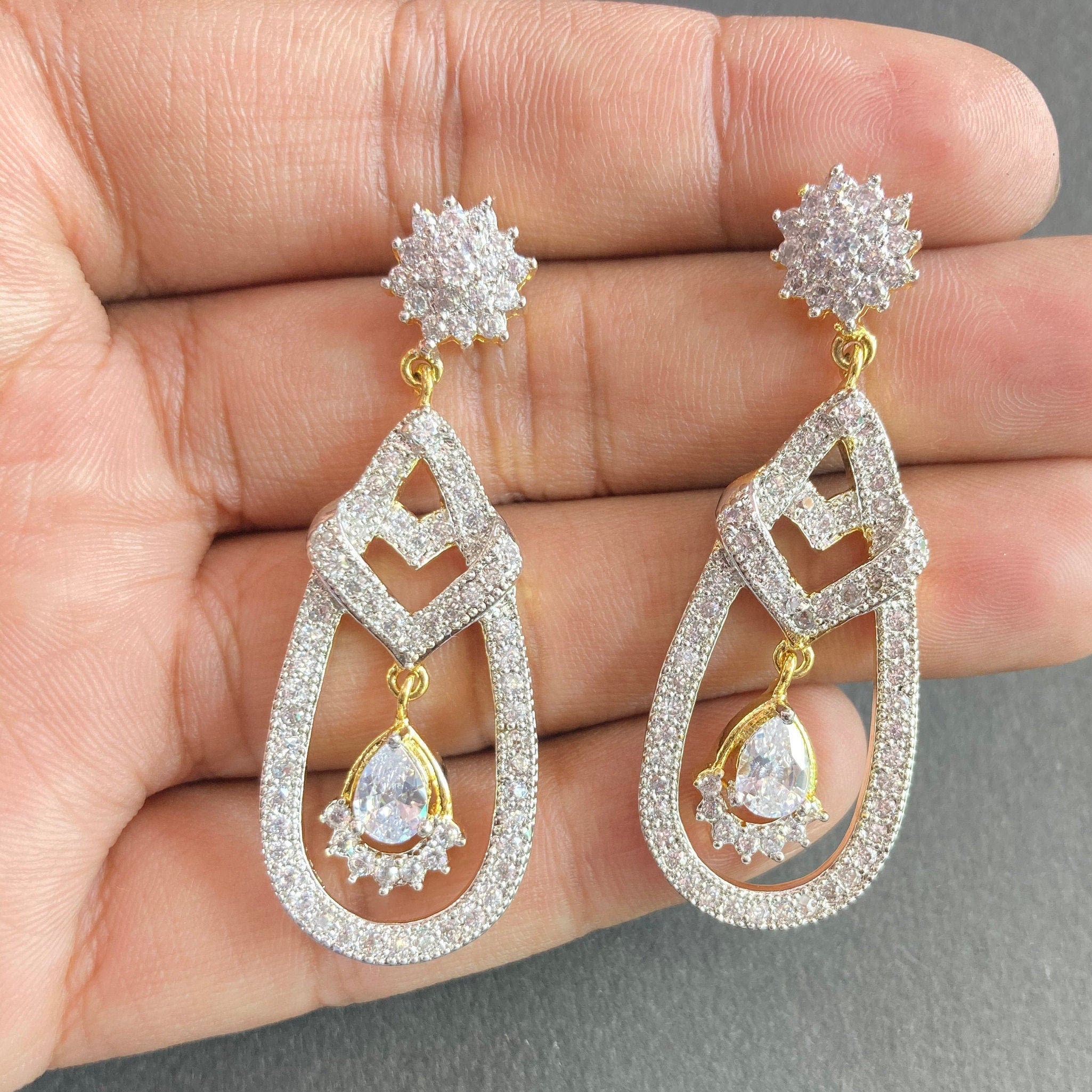 CZ Earrings| Diamond Earrings | Statement Earrings | Indian Jewelry | Zirconia Earring | Earring