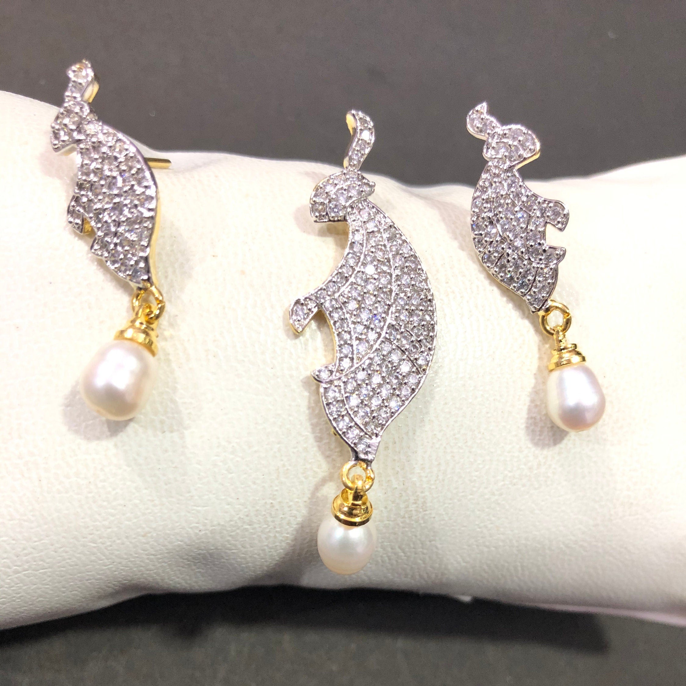 Designer Pendant Set With Earrings/Rabbit Pendant Set/ Pearl Pendant /American Diamond Jewelry/Cubic Zircon Jewelry/Indian Jewelry/ Pendant