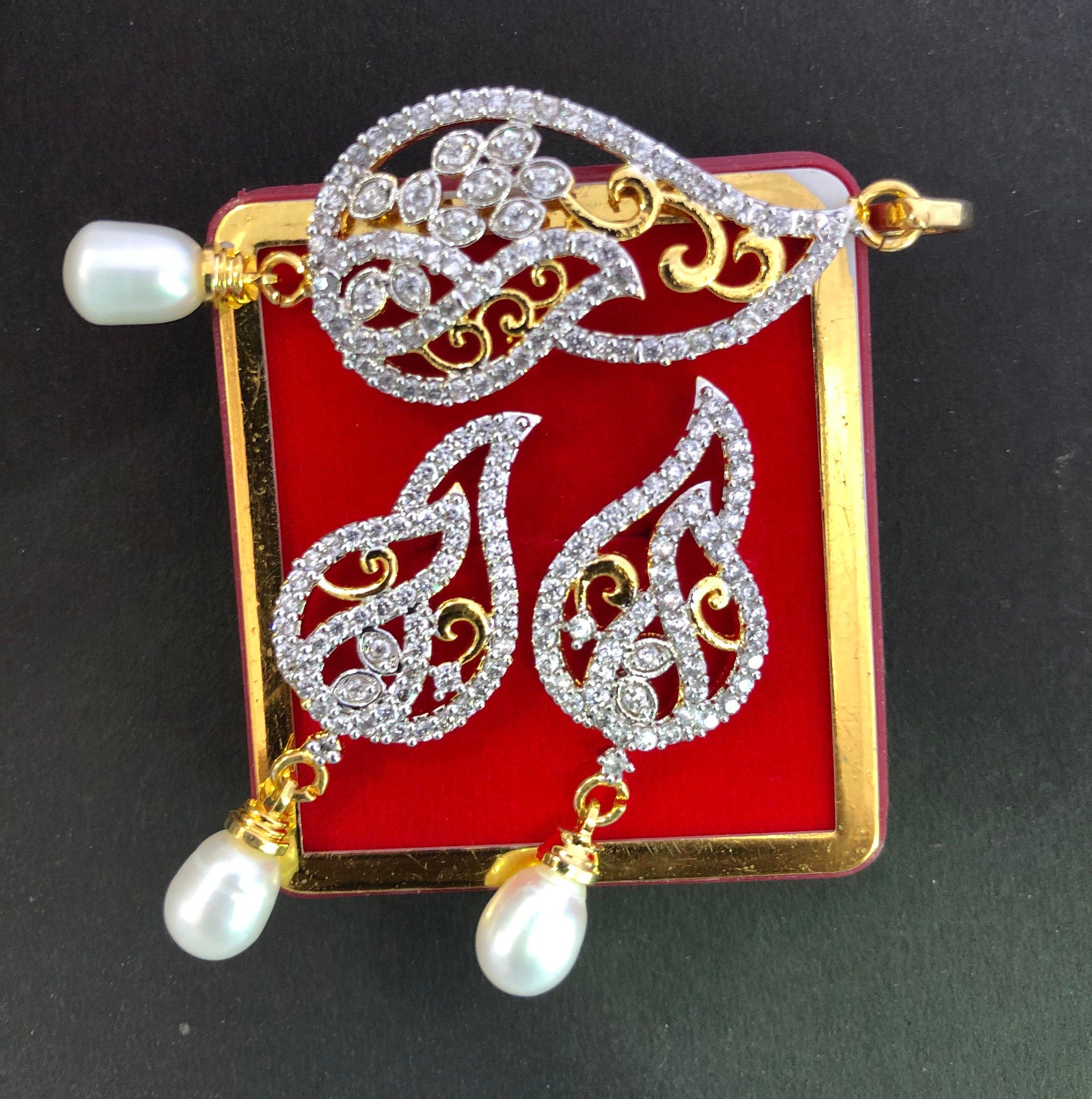 Designer Pendant Set With Earrings/ Pearl Pendant /American Diamond Jewelry/Cubic Zircon Jewelry/Indian Jewelry/ Pendant