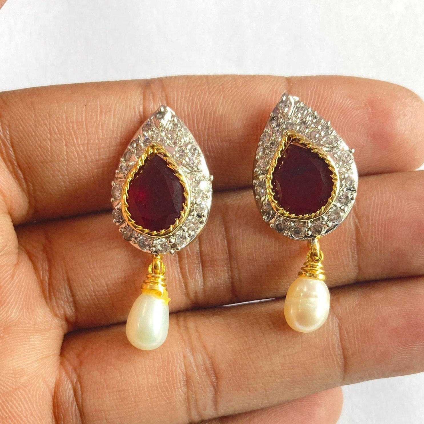 Designer Pendant Set With Earring/Rare Pendant Set/ Pearl Pendant /American Diamond Jewelry/Cubic Zircon Jewelry/Indian Jewelry/ Pendant