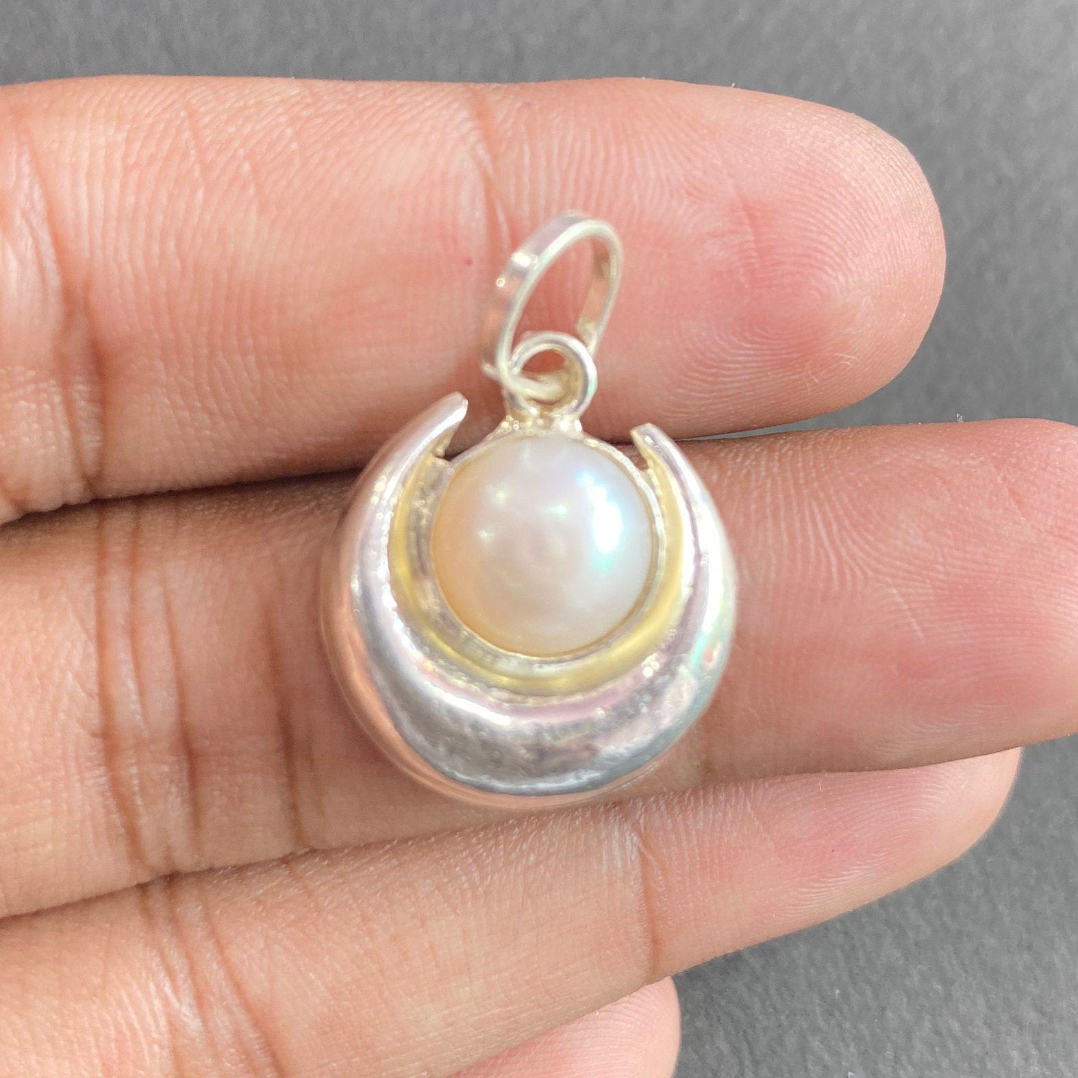 925 Sterling Silver Moon Pearl Pendant For Small Childs, Chand Moti Locket, Evil Eye Protector Locket