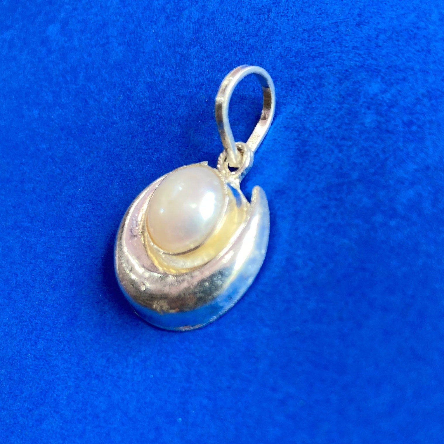 925 Sterling Silver Moon Pearl Pendant For Small Childs, Chand Moti Locket, Evil Eye Protector Locket