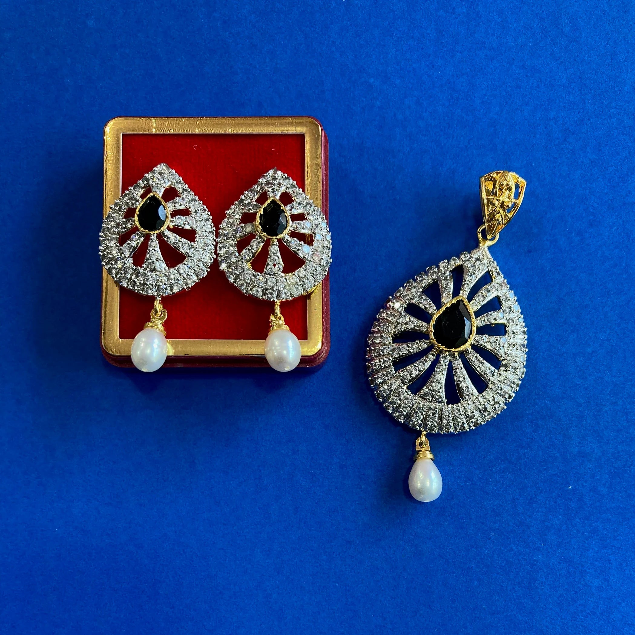 Designer Pendant Set With Earring/Rare Pendant Set/ Pearl Pendant /American Diamond Jewelry/Cubic Zircon Jewelry/Indian Jewelry/ Pendant