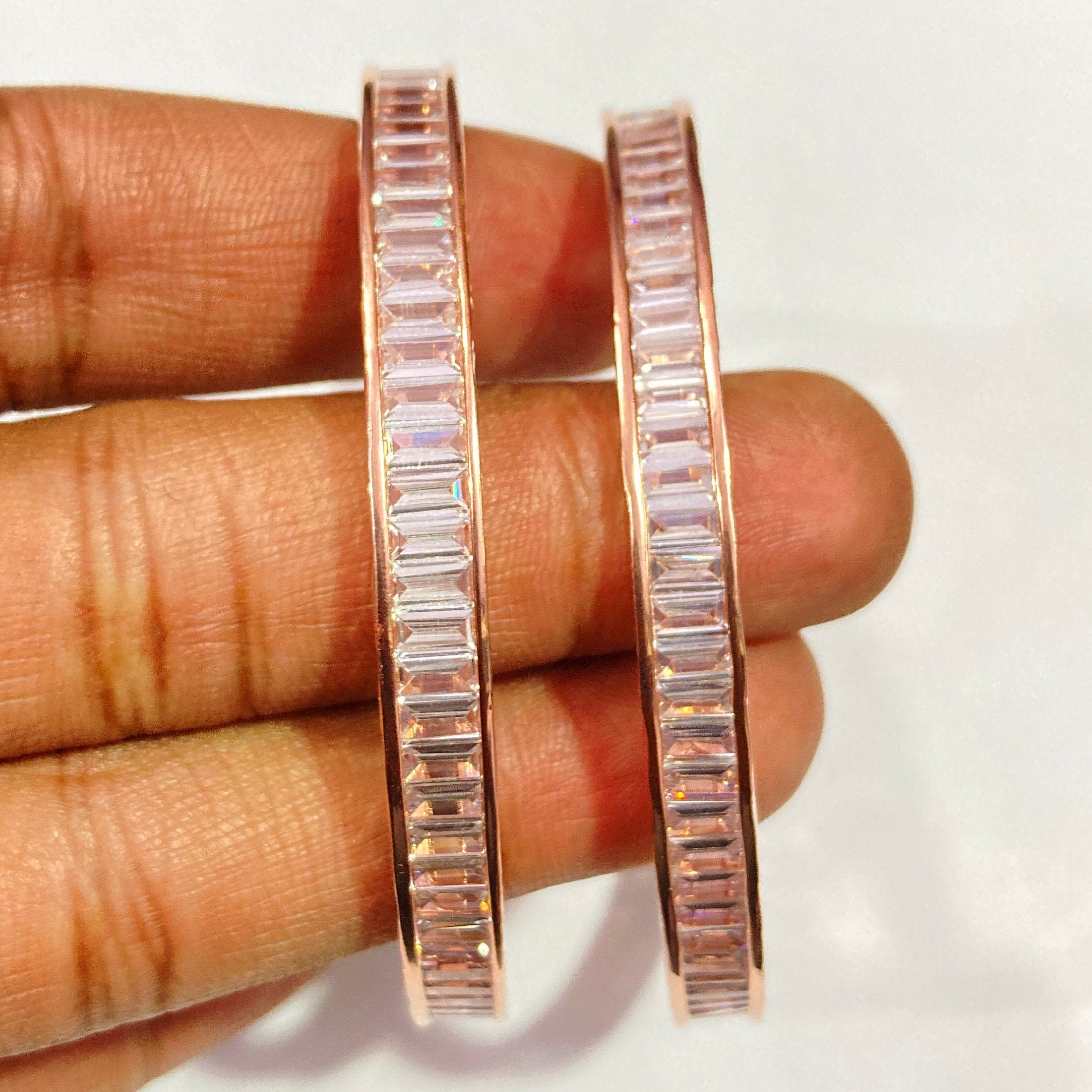 CZ Rose gold Bangles/Indian Bangles /Delicate Bangles/Diamond Bangles/Cubic Zirconia Bracelets/Indian wedding jewelry/ Cz Kada Bnagle