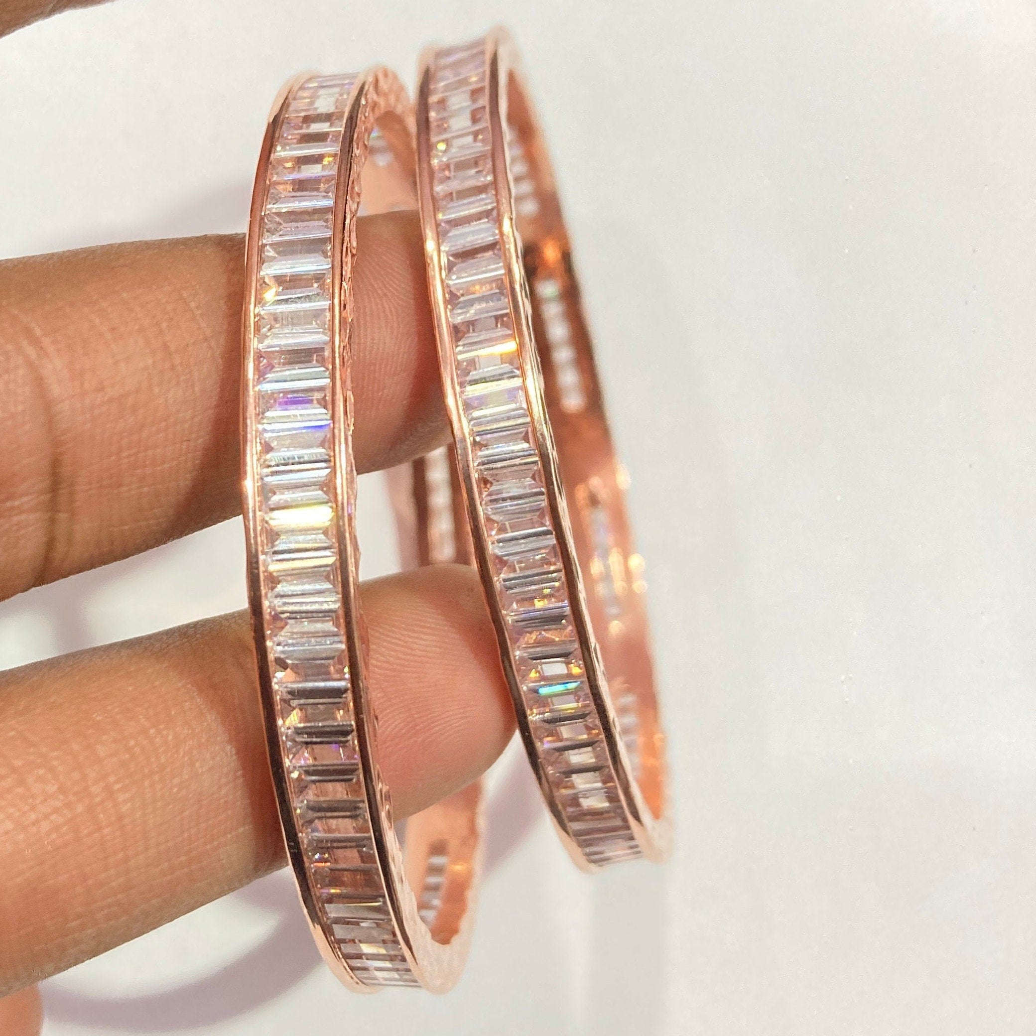 CZ Rose gold Bangles/Indian Bangles /Delicate Bangles/Diamond Bangles/Cubic Zirconia Bracelets/Indian wedding jewelry/ Cz Kada Bnagle