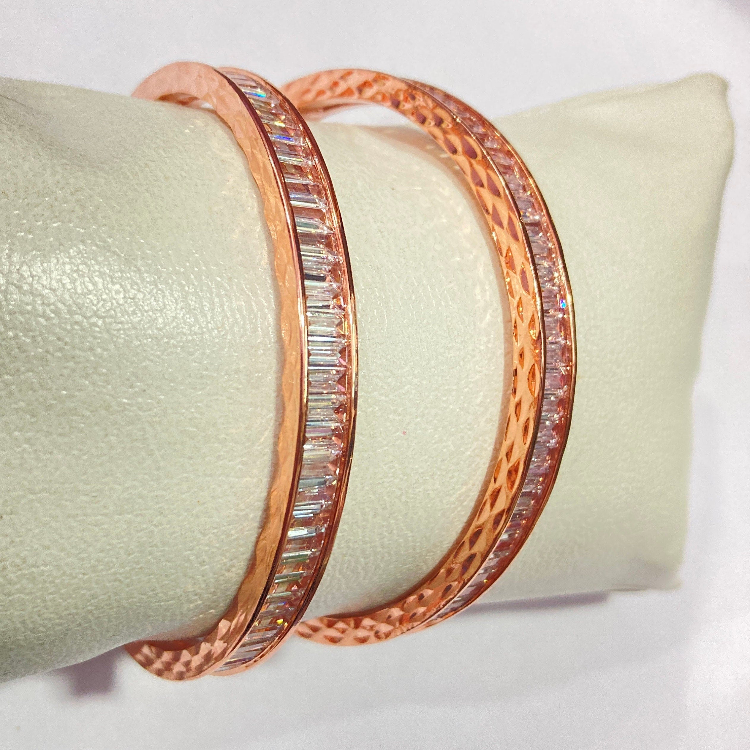 CZ Rose gold Bangles/Indian Bangles /Delicate Bangles/Diamond Bangles/Cubic Zirconia Bracelets/Indian wedding jewelry/ Cz Kada Bnagle