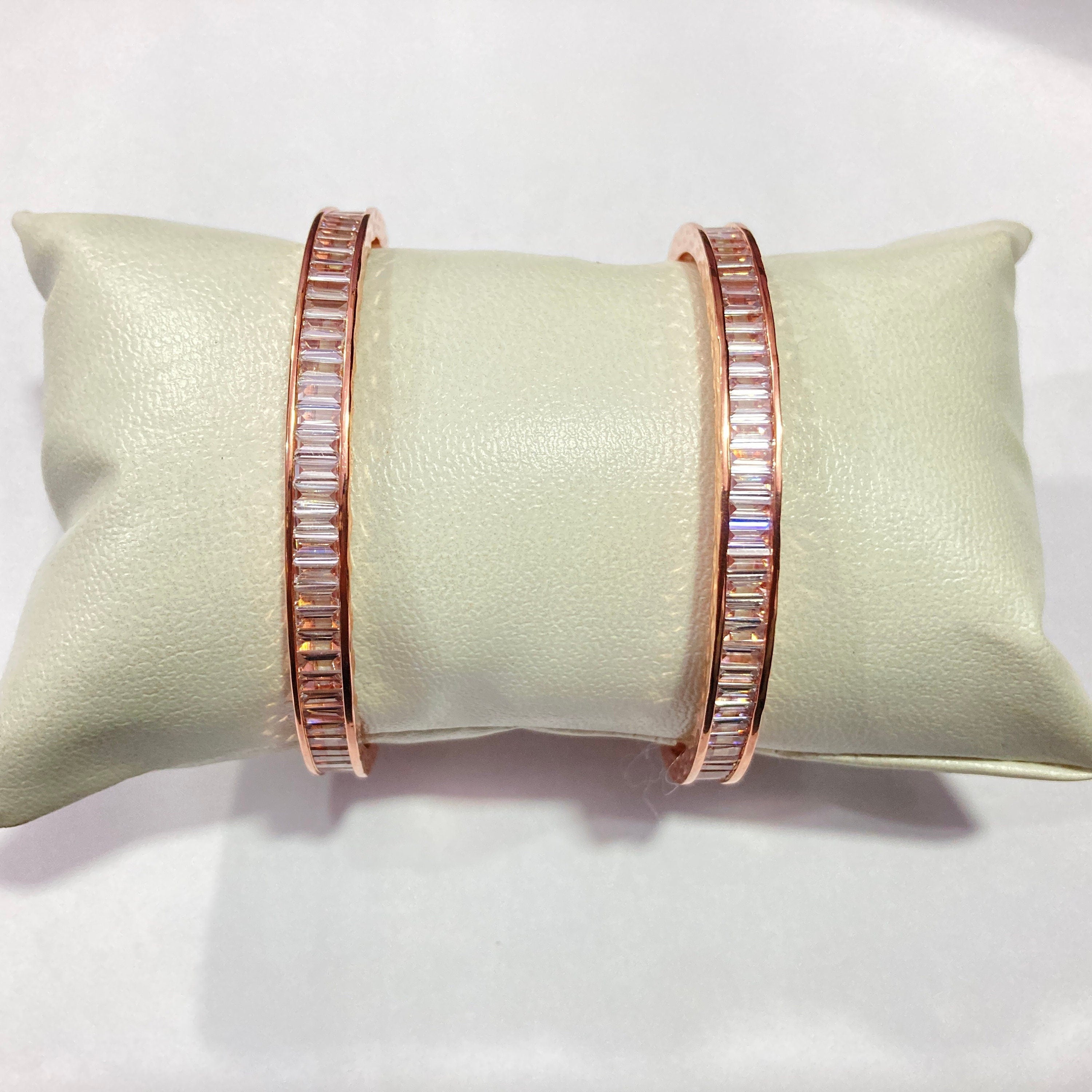 CZ Rose gold Bangles/Indian Bangles /Delicate Bangles/Diamond Bangles/Cubic Zirconia Bracelets/Indian wedding jewelry/ Cz Kada Bnagle