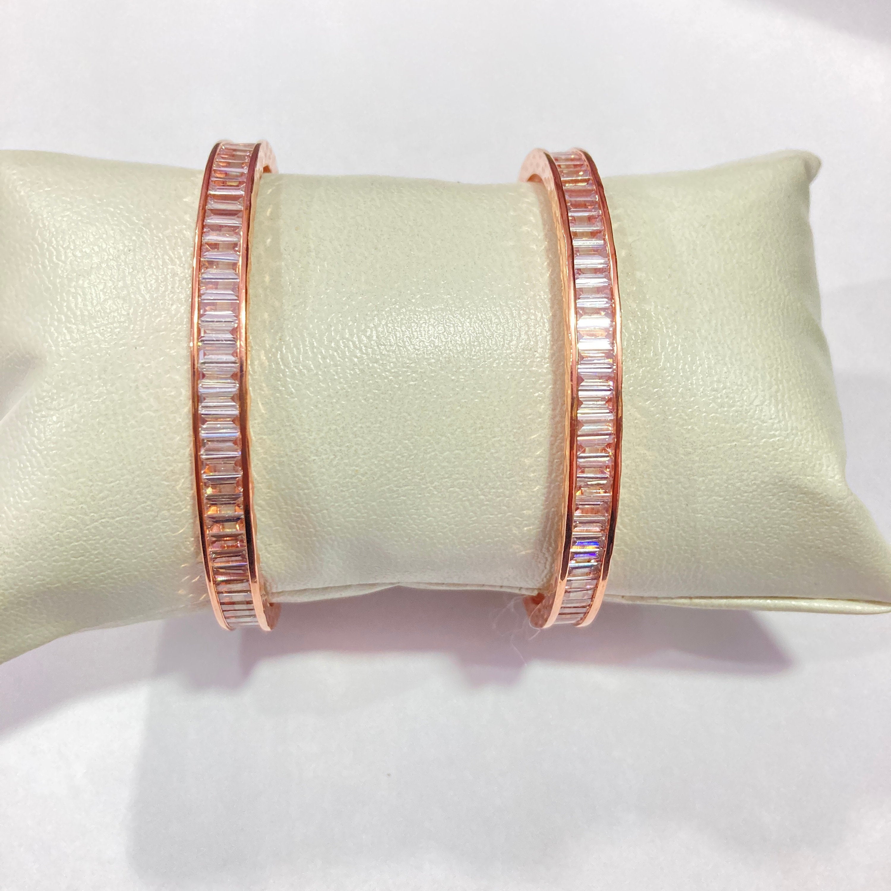 CZ Rose gold Bangles/Indian Bangles /Delicate Bangles/Diamond Bangles/Cubic Zirconia Bracelets/Indian wedding jewelry/ Cz Kada Bnagle