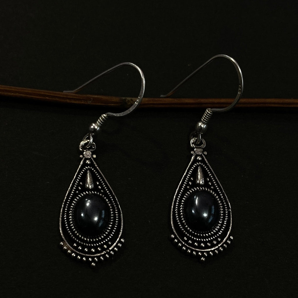 Gunmetal Earrings Natural Gunmetal Semi Precious Stone Earring,925 Sterling Silver Earring, Oval Stone With hoop Earring ,Bride Earring