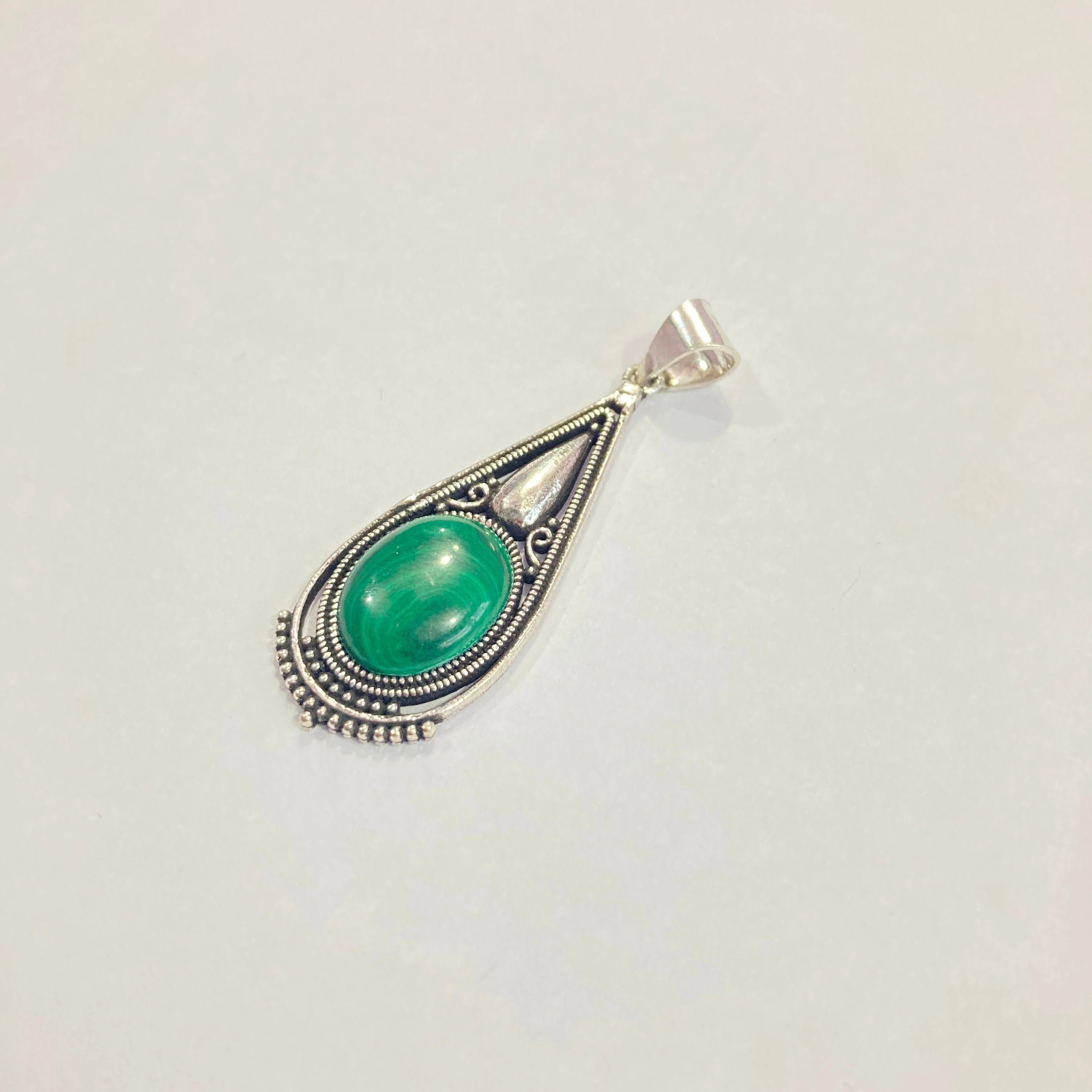 Natural Malachite Silver Pendant - 925 Sterling Silver Pendant - Designer Smooth Gemstone Pendant - Handcrafted Jewelry - Gift For Her