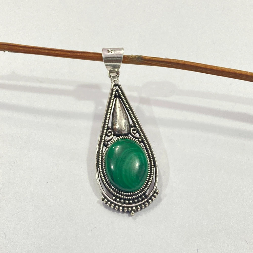 Natural Malachite Silver Pendant - 925 Sterling Silver Pendant - Designer Smooth Gemstone Pendant - Handcrafted Jewelry - Gift For Her