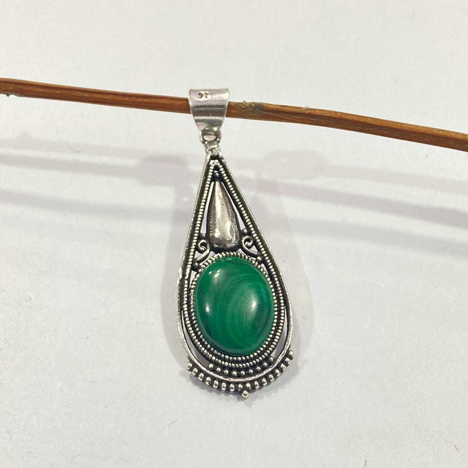 Natural Malachite Silver Pendant - 925 Sterling Silver Pendant - Designer Smooth Gemstone Pendant - Handcrafted Jewelry - Gift For Her
