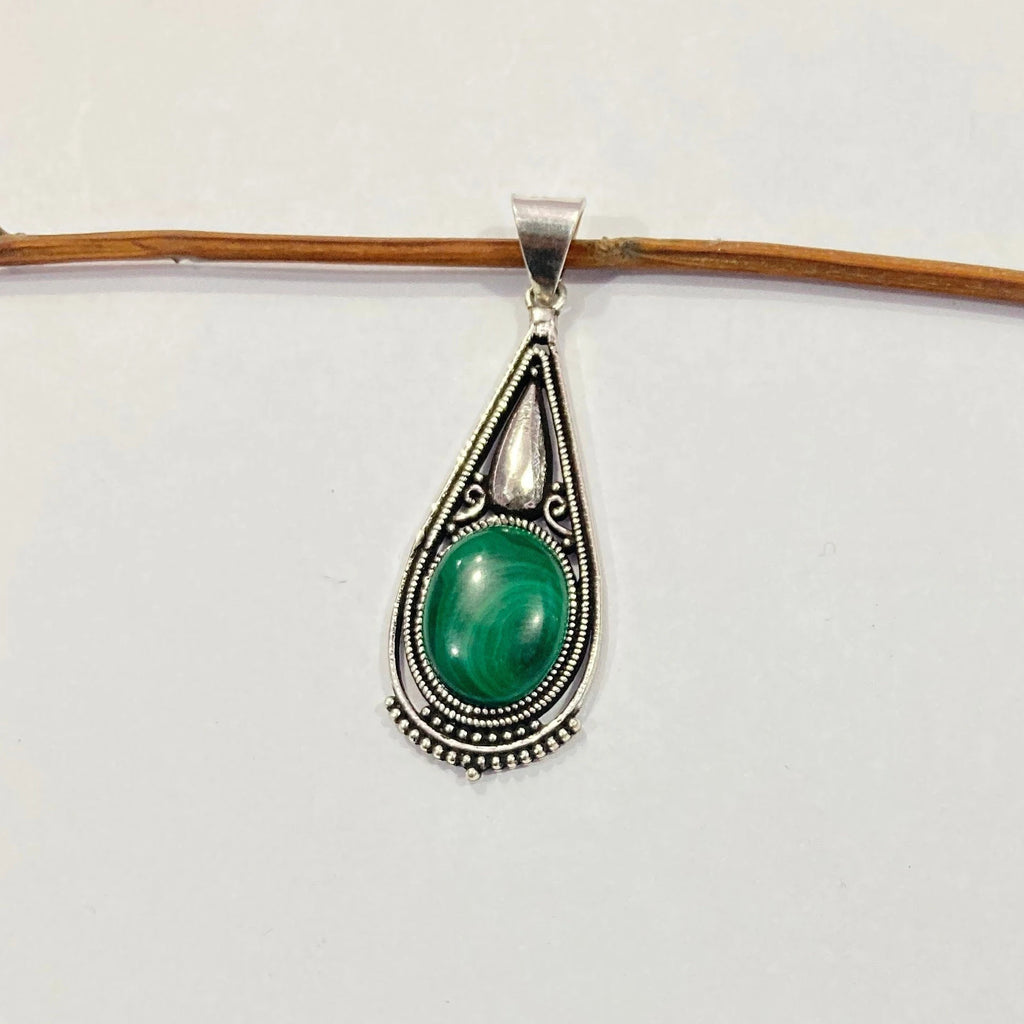 Natural Malachite Silver Pendant - 925 Sterling Silver Pendant - Designer Smooth Gemstone Pendant - Handcrafted Jewelry - Gift For Her