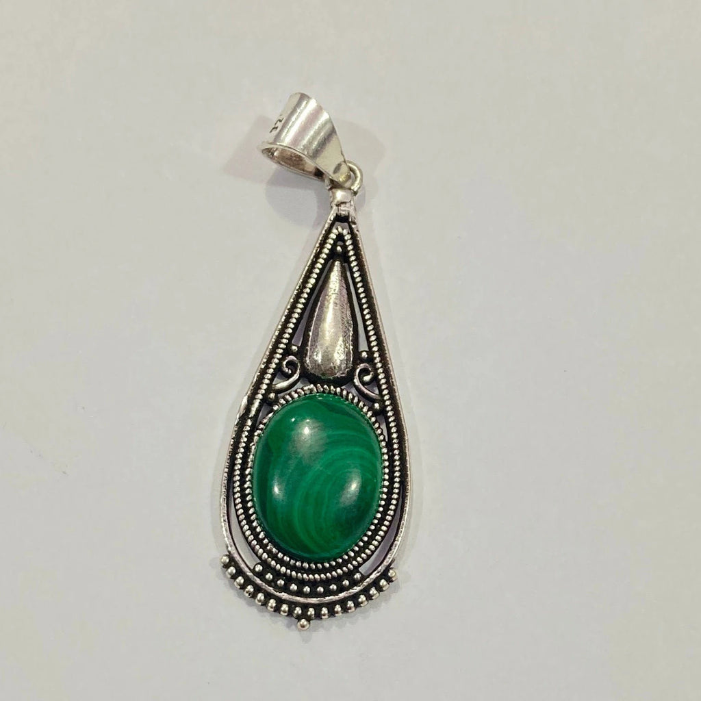 Natural Malachite Silver Pendant - 925 Sterling Silver Pendant - Designer Smooth Gemstone Pendant - Handcrafted Jewelry - Gift For Her