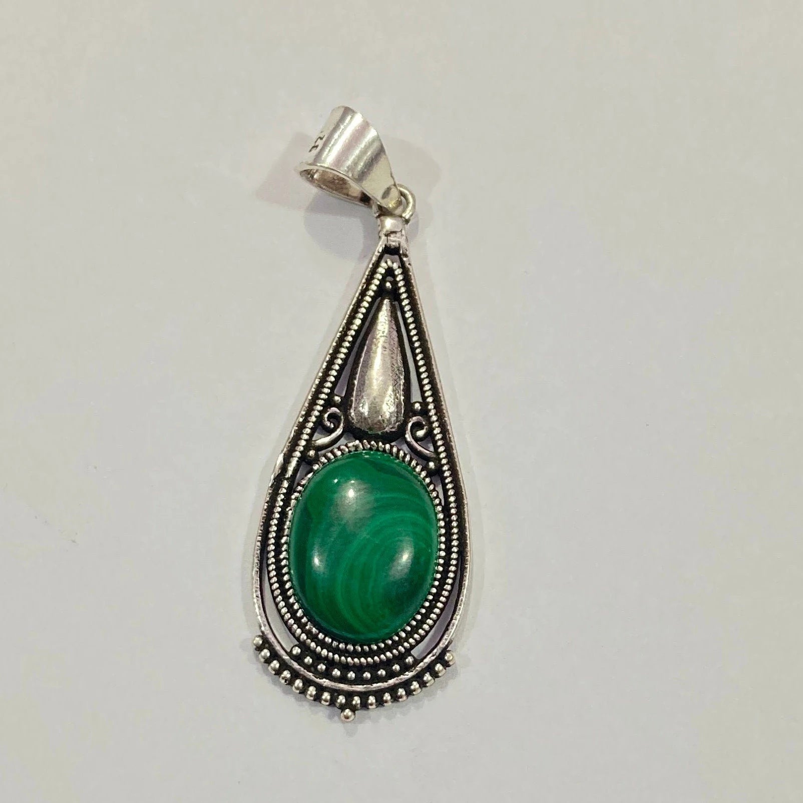 Natural Malachite Silver Pendant - 925 Sterling Silver Pendant - Designer Smooth Gemstone Pendant - Handcrafted Jewelry - Gift For Her