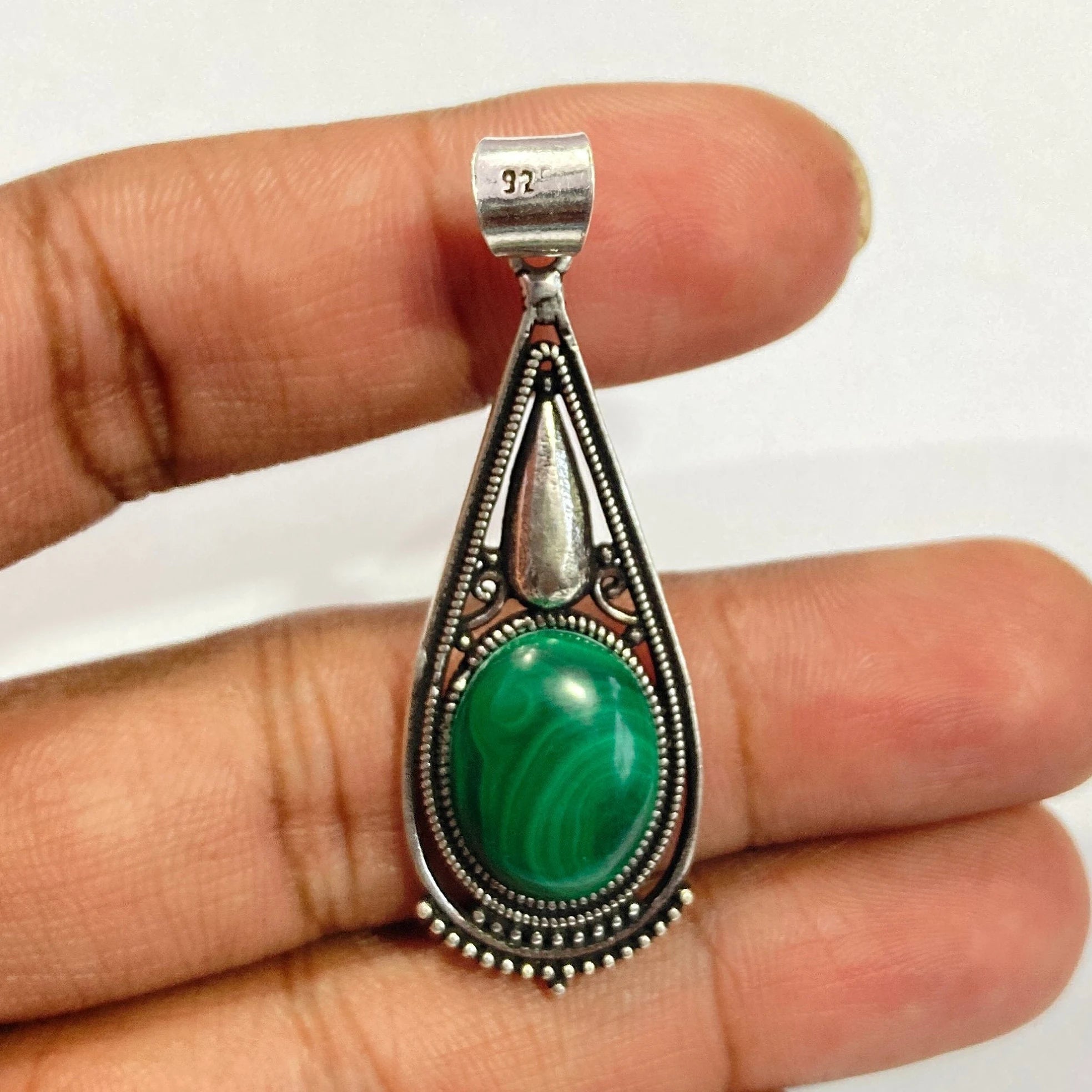 Natural Malachite Silver Pendant - 925 Sterling Silver Pendant - Designer Smooth Gemstone Pendant - Handcrafted Jewelry - Gift For Her
