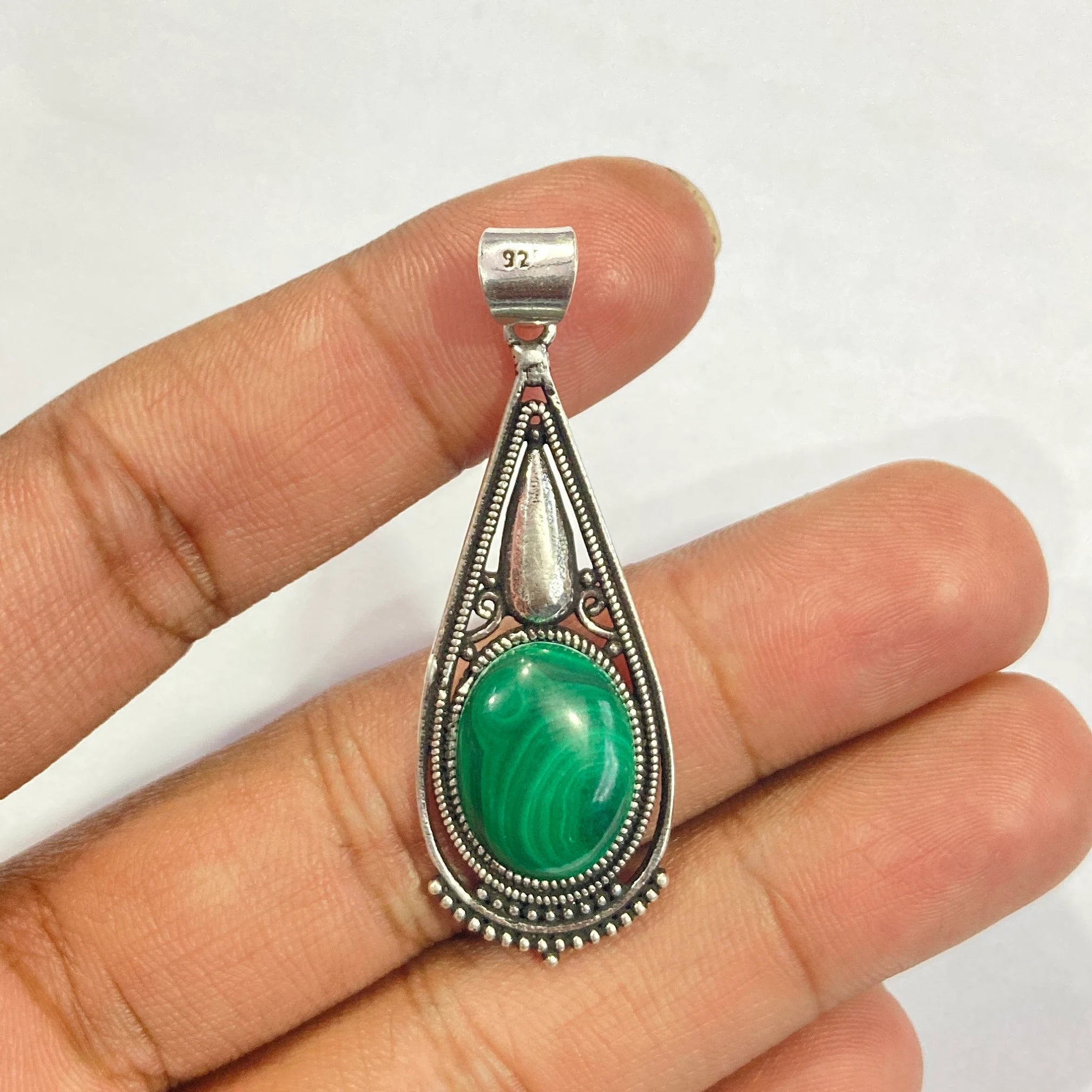 Natural Malachite Silver Pendant - 925 Sterling Silver Pendant - Designer Smooth Gemstone Pendant - Handcrafted Jewelry - Gift For Her