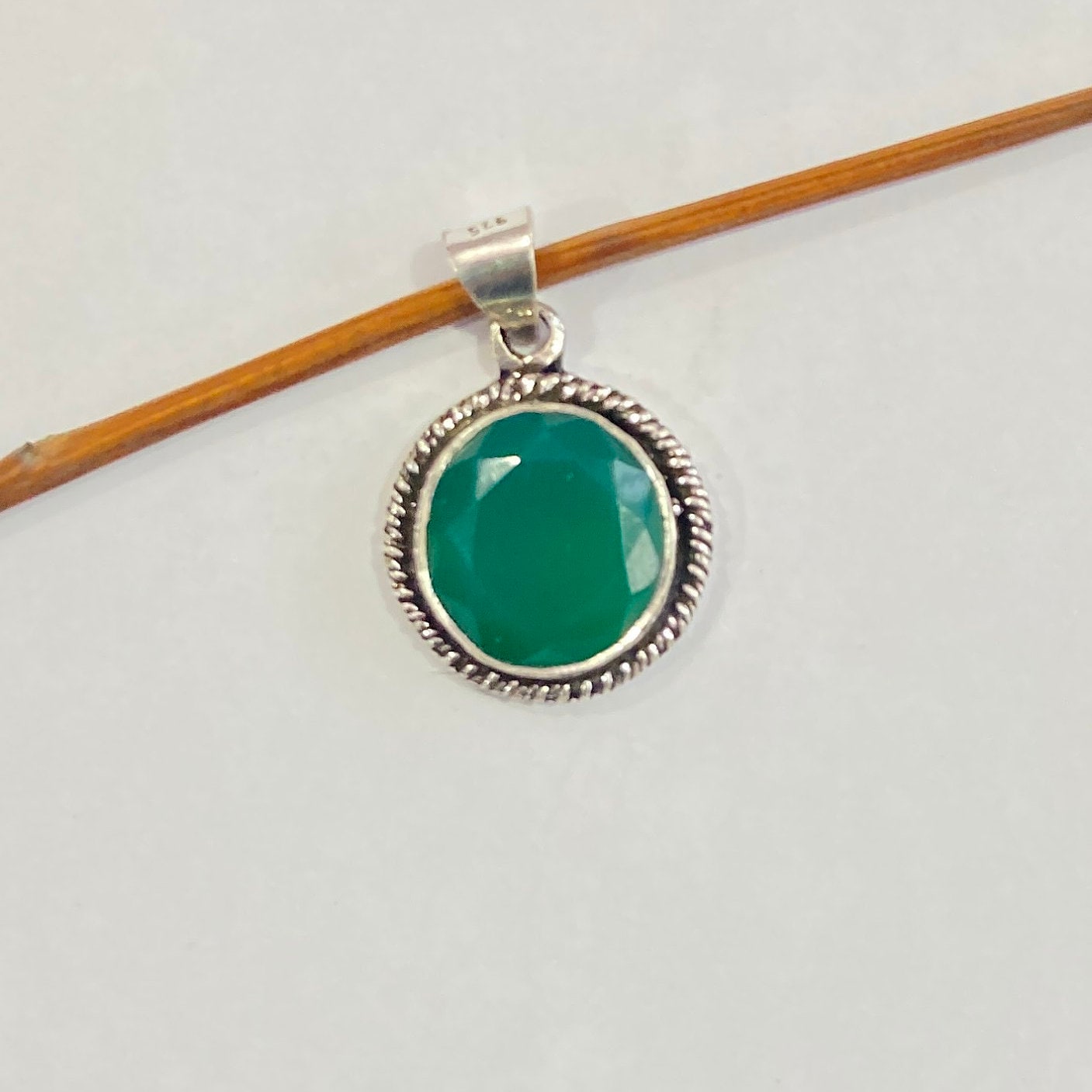 Natural Faceted Green Onyx Silver Pendant - 925 Sterling Silver Pendant -Designer Smooth Gemstone Pendant -Handcrafted Jewelry- Gift For Her
