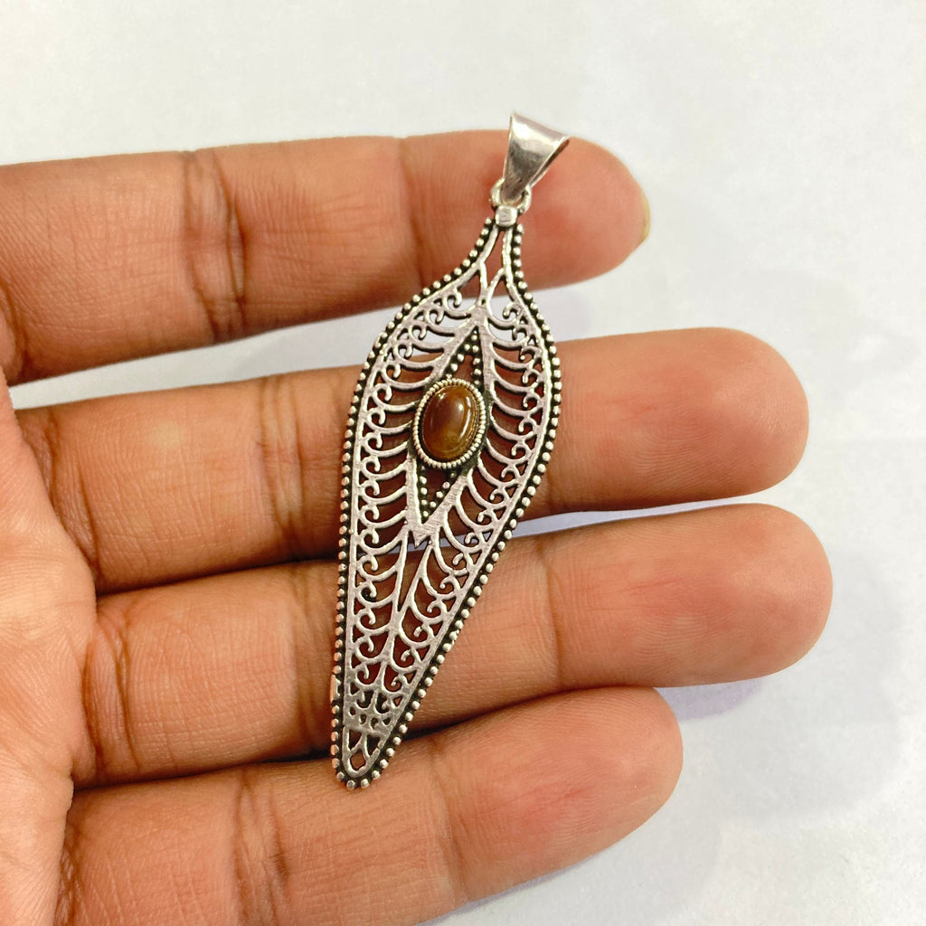 Natural Tiger Eye Silver Pendant - 925 Sterling Silver Pendant - Designer Smooth Gemstone Pendant - Handcrafted Jewelry - Gift For Her