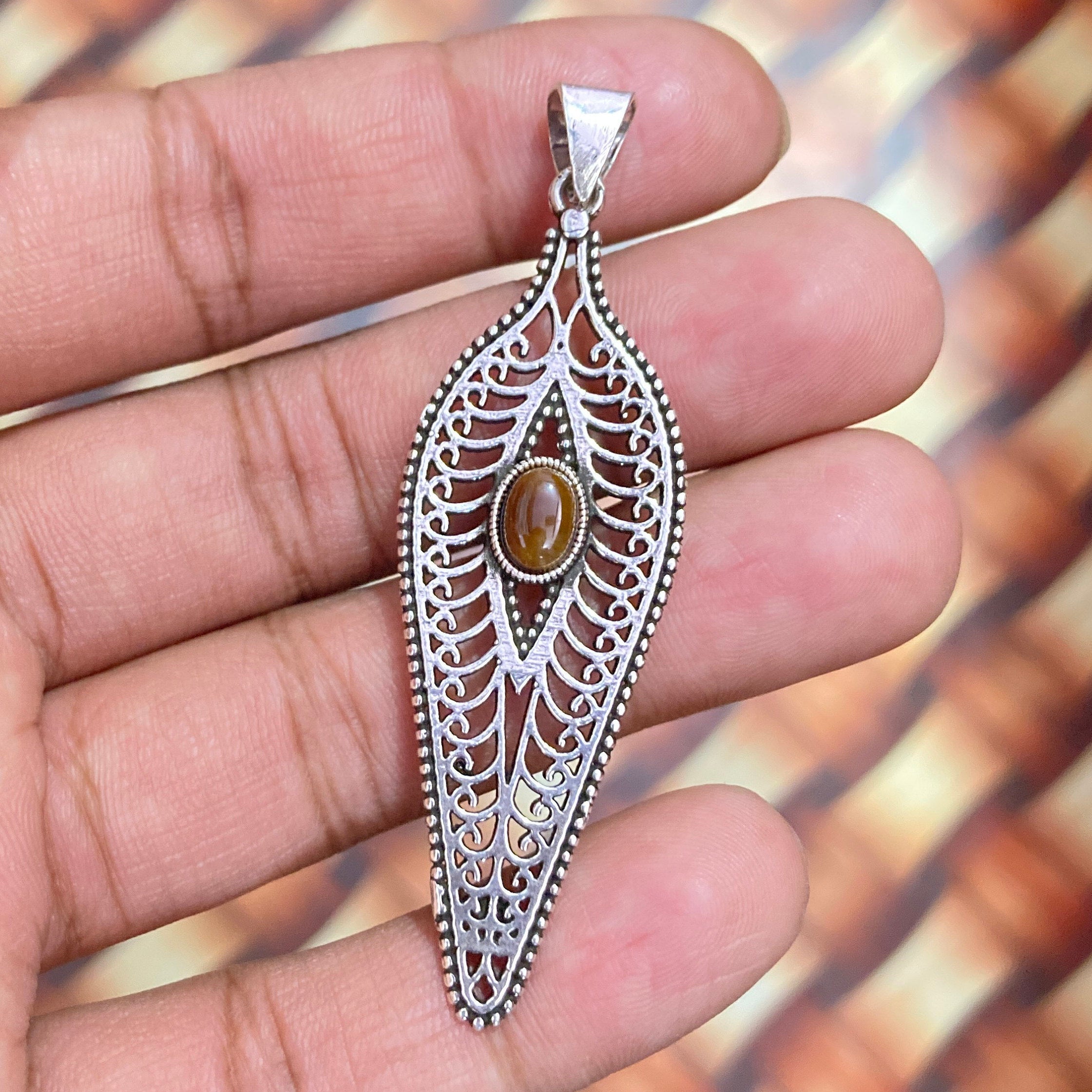 Natural Tiger Eye Silver Pendant - 925 Sterling Silver Pendant - Designer Smooth Gemstone Pendant - Handcrafted Jewelry - Gift For Her