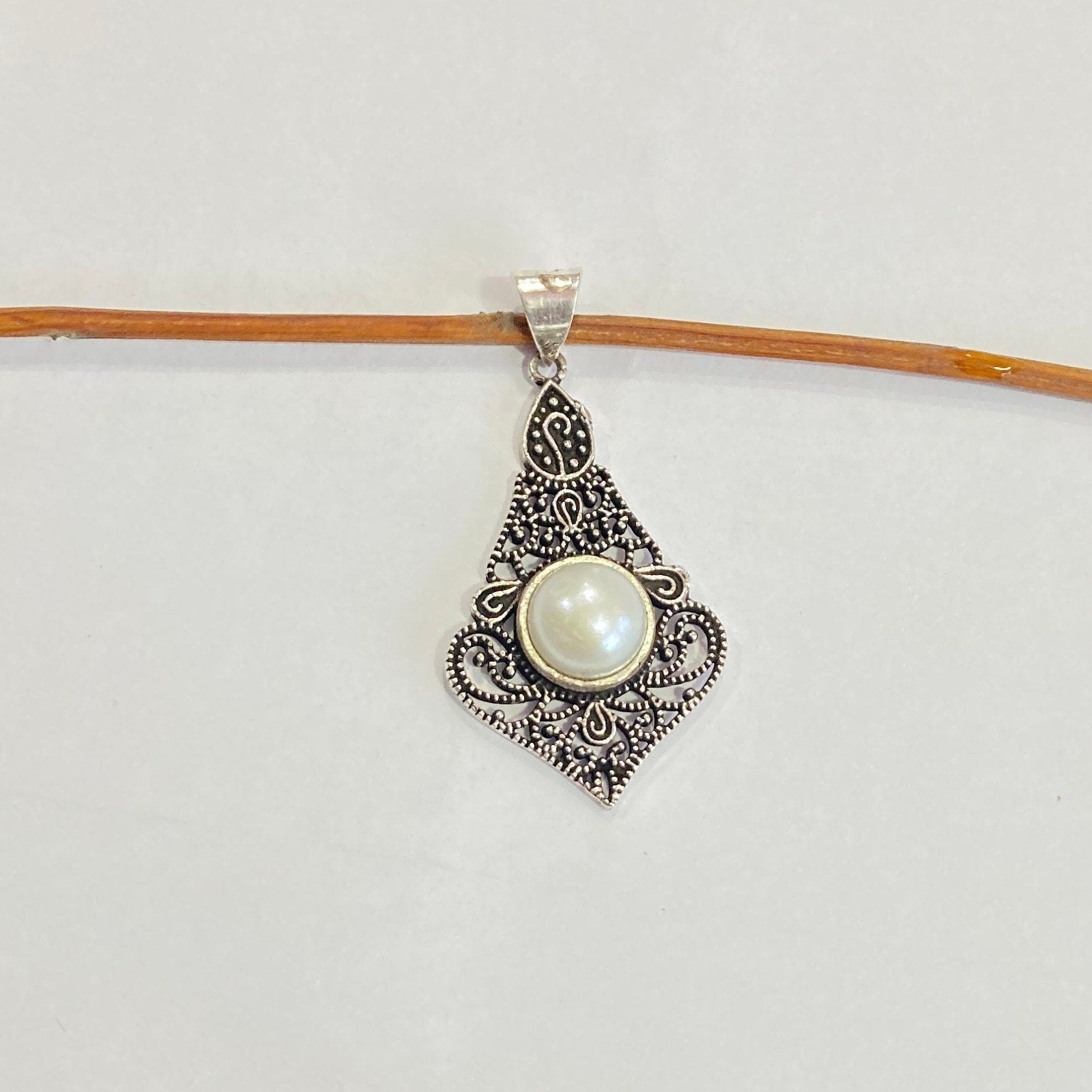 Natural Pearl Silver Pendant - 925 Sterling Silver Pendant - Designer Smooth Gemstone Pendant - Handcrafted Jewelry - Gift For Her
