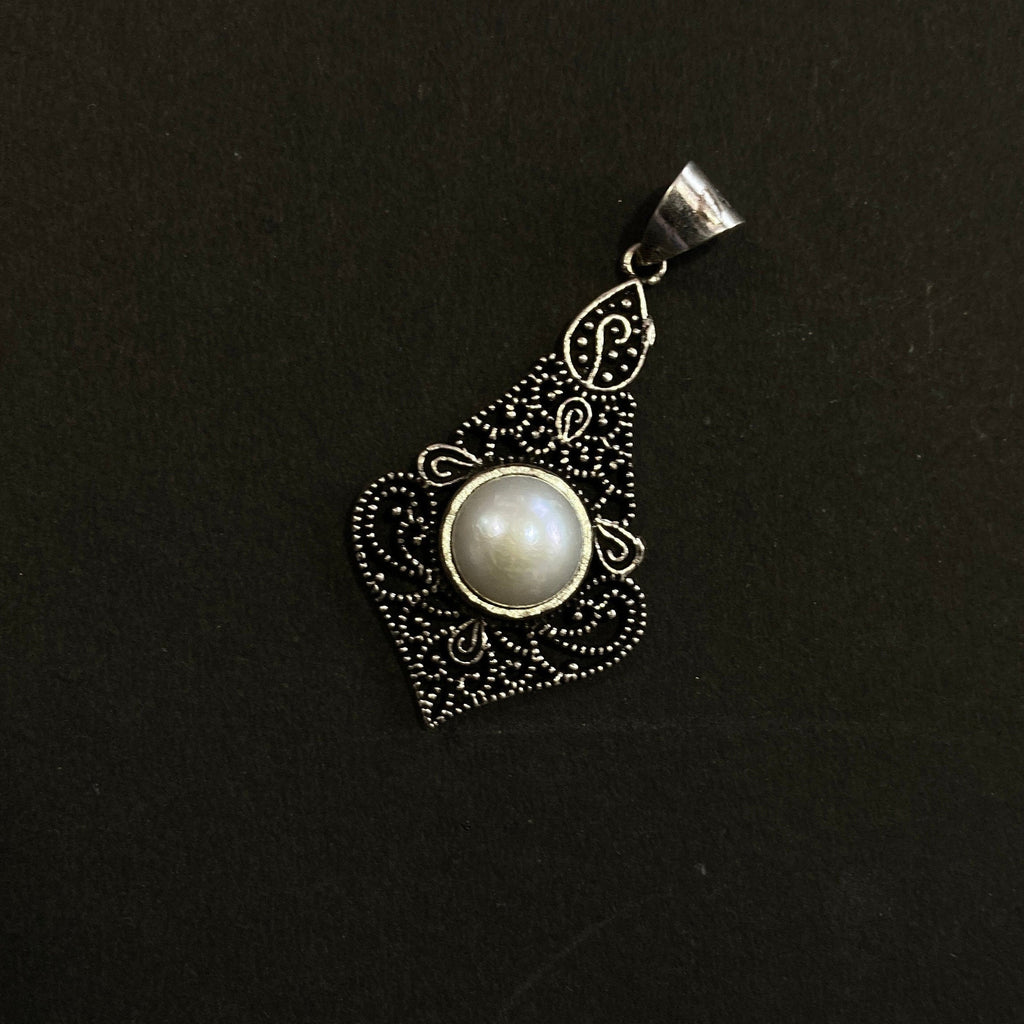 Natural Pearl Silver Pendant - 925 Sterling Silver Pendant - Designer Smooth Gemstone Pendant - Handcrafted Jewelry - Gift For Her