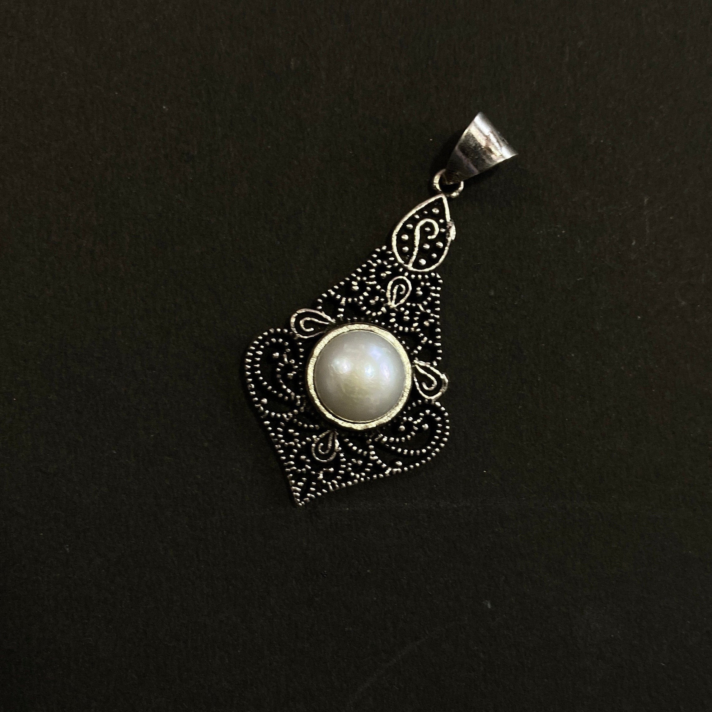 Natural Pearl Silver Pendant - 925 Sterling Silver Pendant - Designer Smooth Gemstone Pendant - Handcrafted Jewelry - Gift For Her