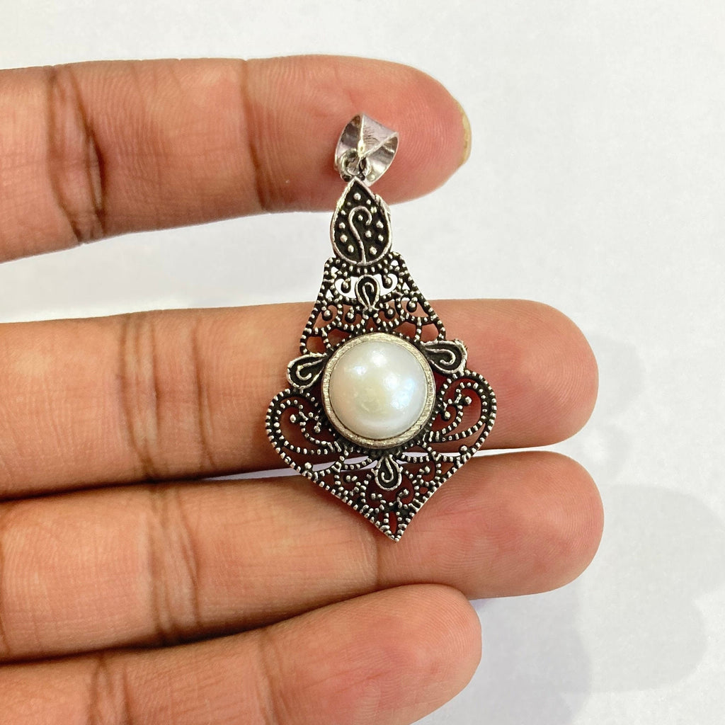 Natural Pearl Silver Pendant - 925 Sterling Silver Pendant - Designer Smooth Gemstone Pendant - Handcrafted Jewelry - Gift For Her
