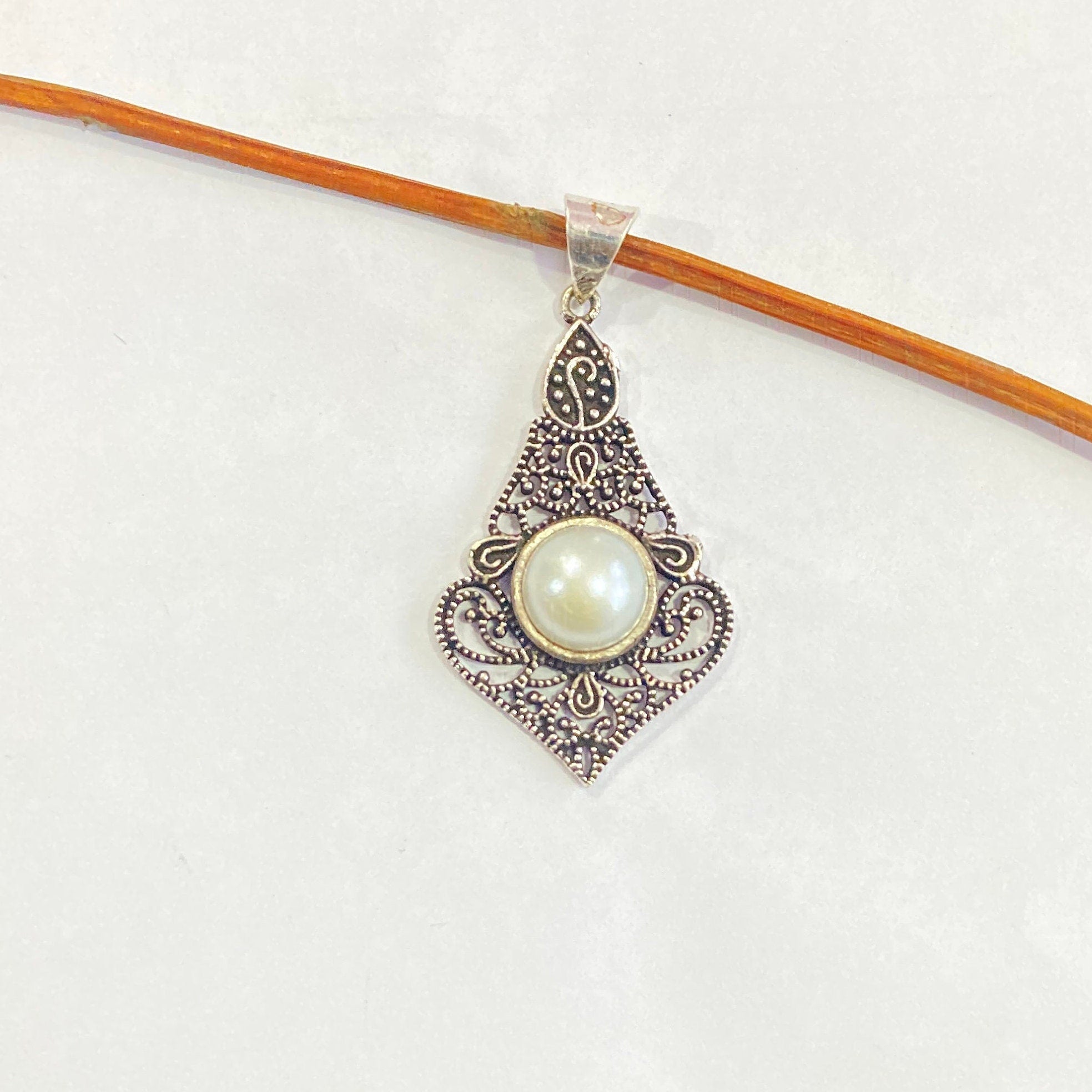 Natural Pearl Silver Pendant - 925 Sterling Silver Pendant - Designer Smooth Gemstone Pendant - Handcrafted Jewelry - Gift For Her