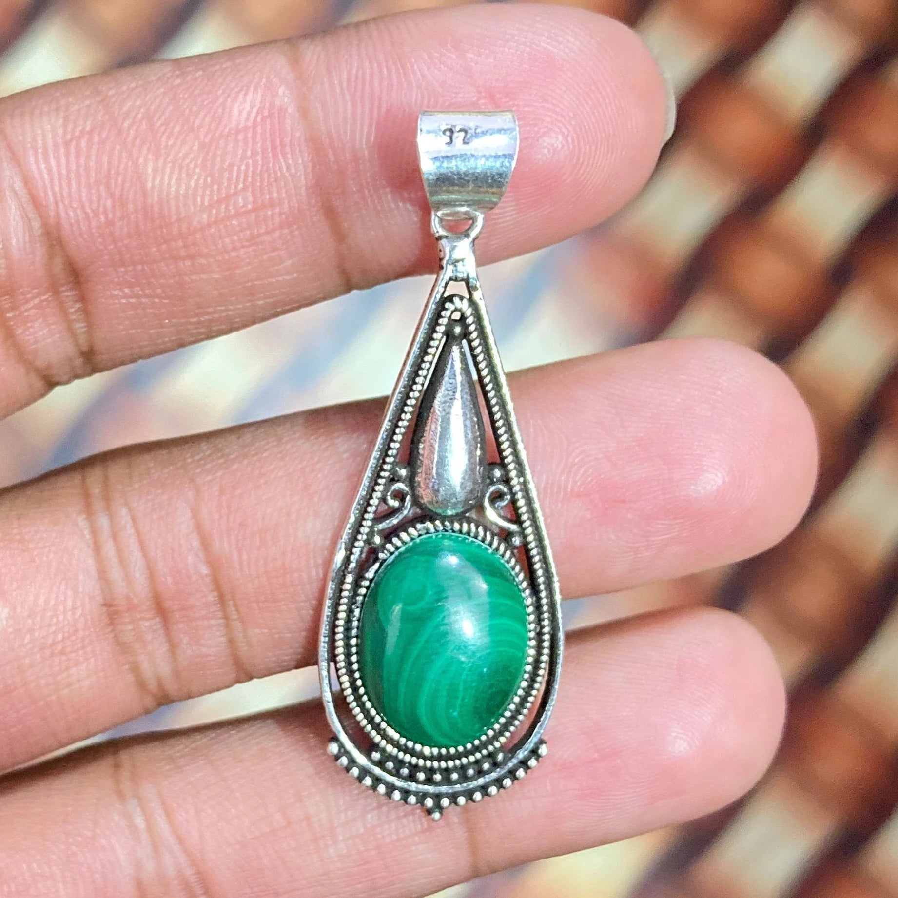 Natural Malachite Silver Pendant - 925 Sterling Silver Pendant - Designer Smooth Gemstone Pendant - Handcrafted Jewelry - Gift For Her