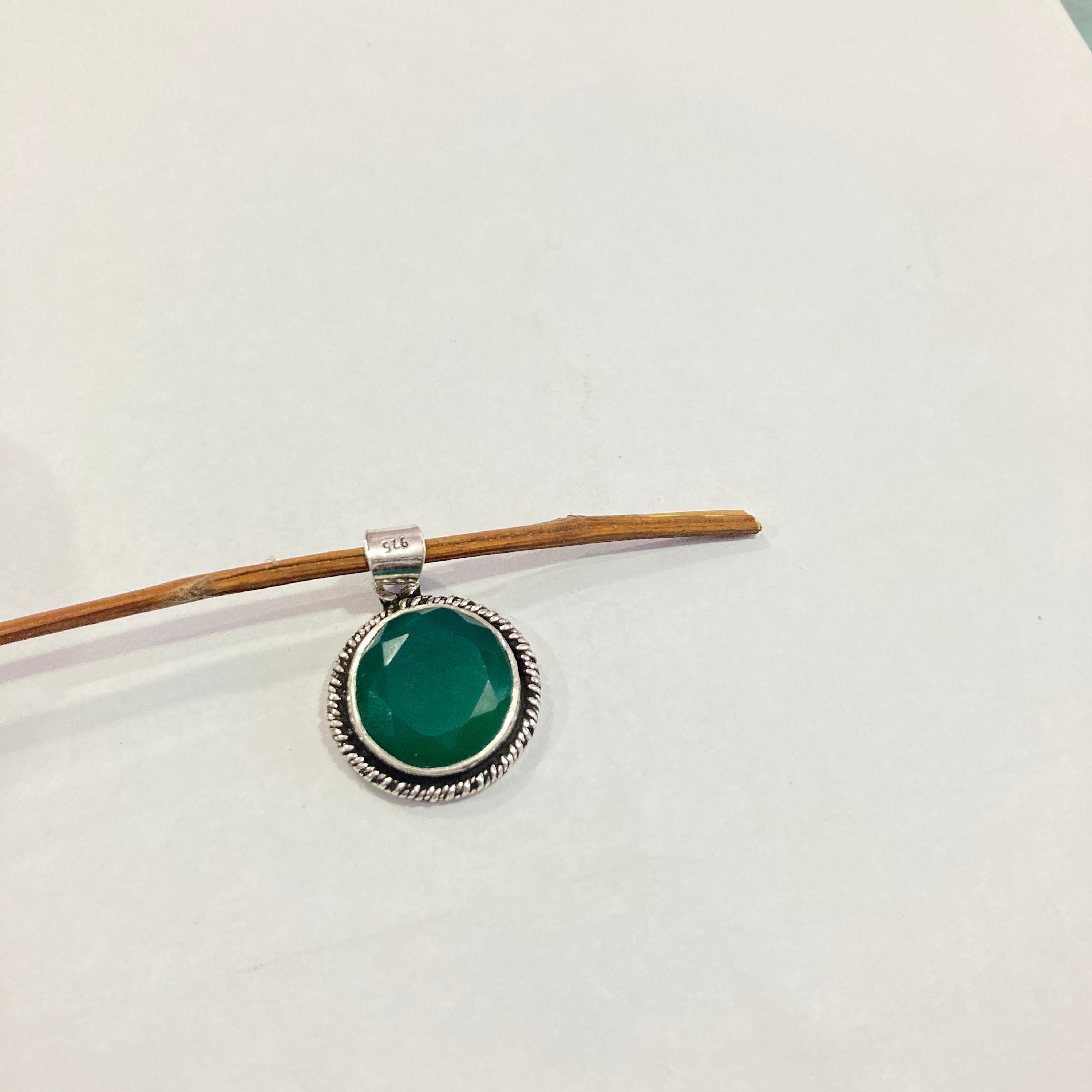 Natural Faceted Green Onyx Silver Pendant - 925 Sterling Silver Pendant -Designer Smooth Gemstone Pendant -Handcrafted Jewelry- Gift For Her