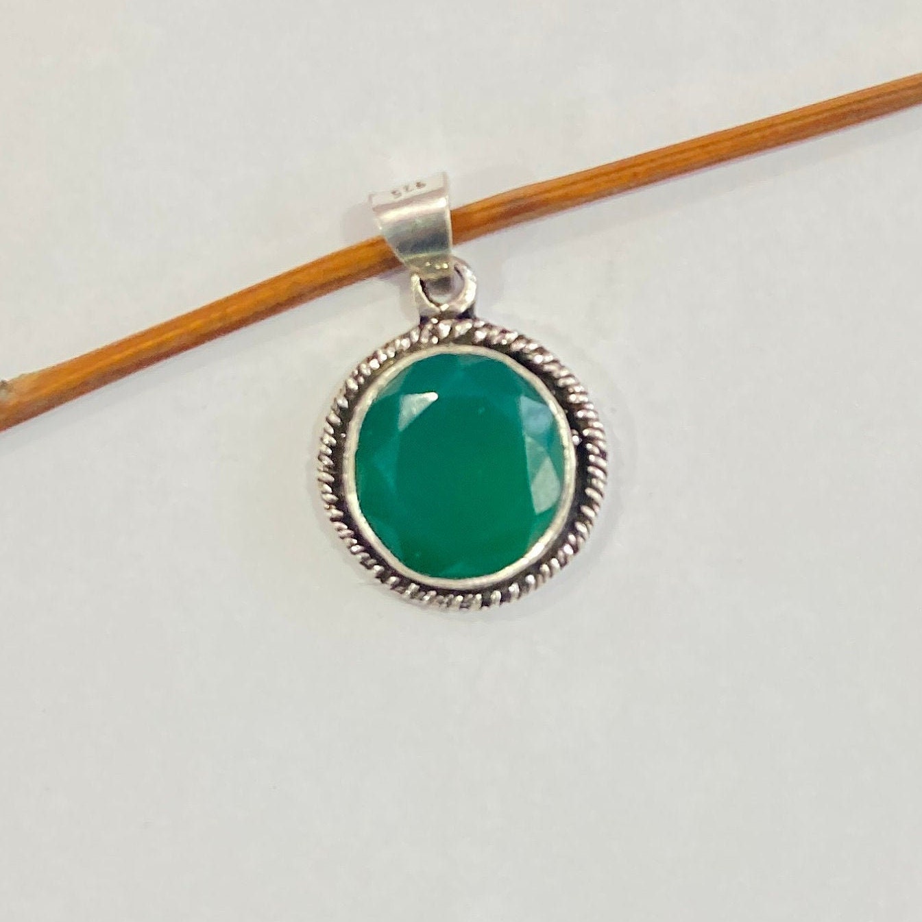 Natural Faceted Green Onyx Silver Pendant - 925 Sterling Silver Pendant -Designer Smooth Gemstone Pendant -Handcrafted Jewelry- Gift For Her