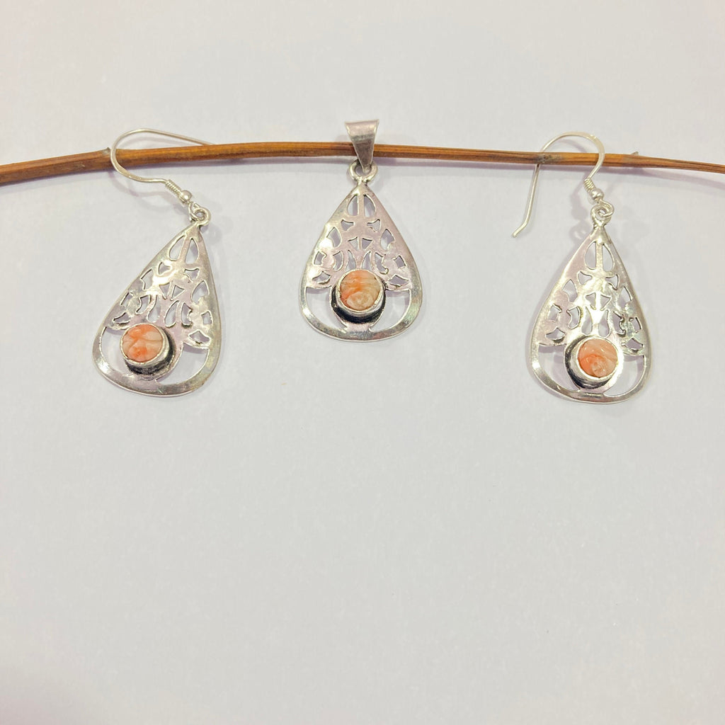 Natural Taiwan Coral 925 Sterling Silver Pendant With Earrings-Designer Smooth Gemstone Pendant -Handcrafted Jewelry- Gift For Her