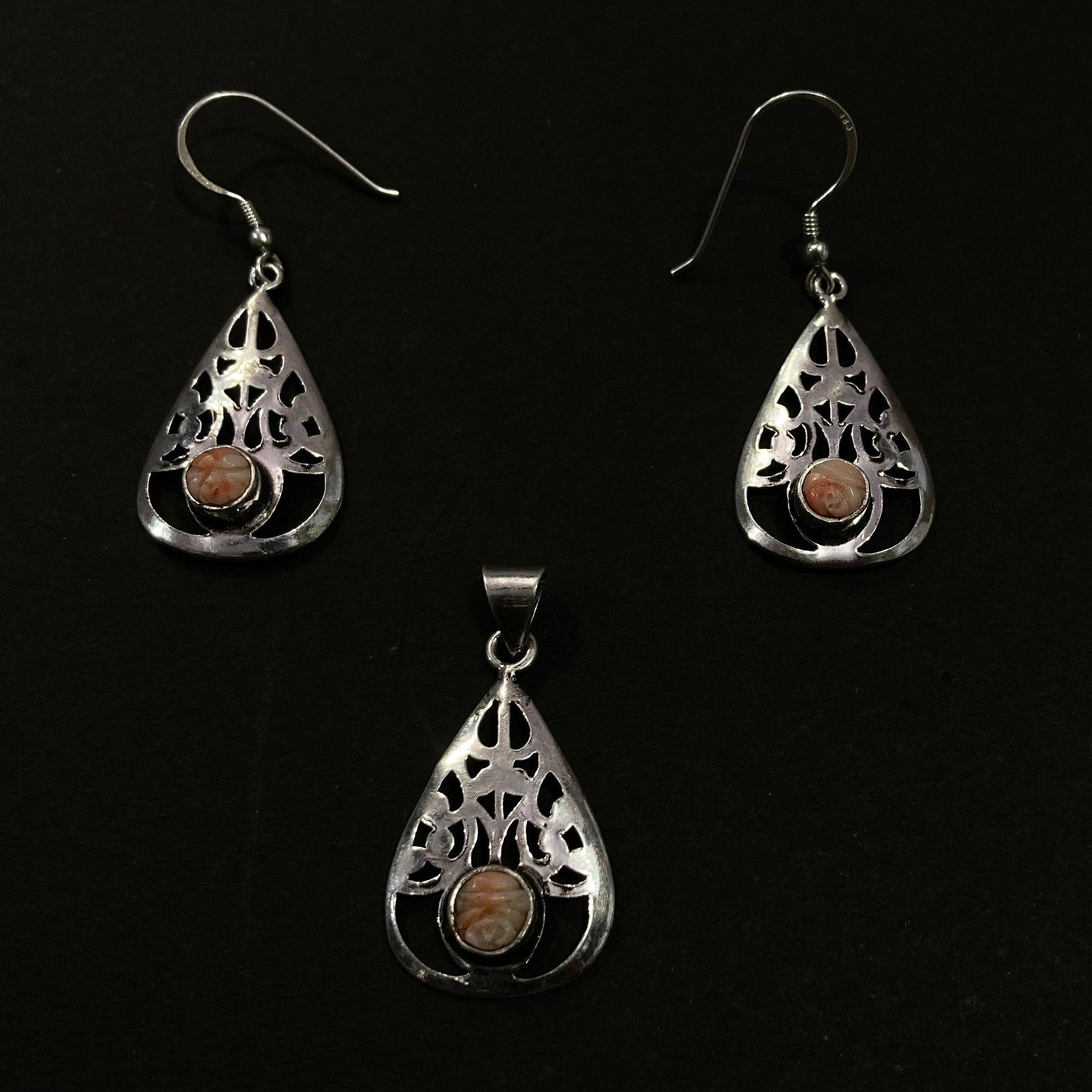 Natural Taiwan Coral 925 Sterling Silver Pendant With Earrings-Designer Smooth Gemstone Pendant -Handcrafted Jewelry- Gift For Her