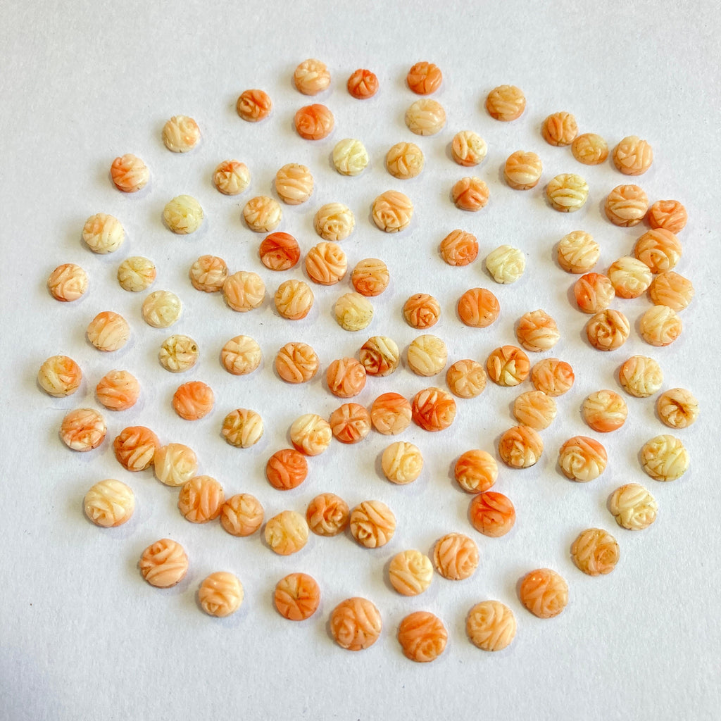 6mm-7mm Beautiful Natural Coral Carving !!!! Natural Round Coral Flower Carving Loose Gemstone