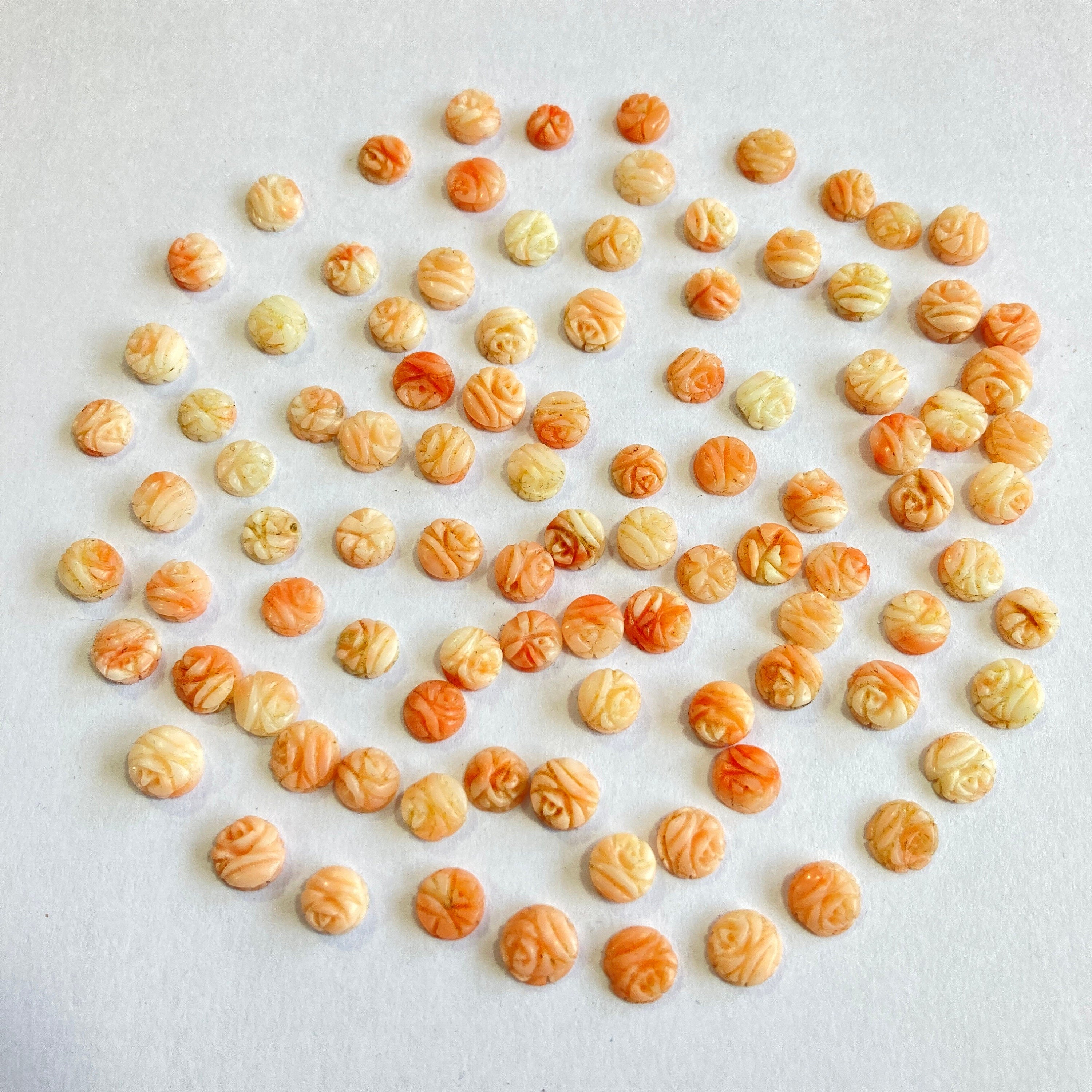 6mm-7mm Beautiful Natural Coral Carving !!!! Natural Round Coral Flower Carving Loose Gemstone