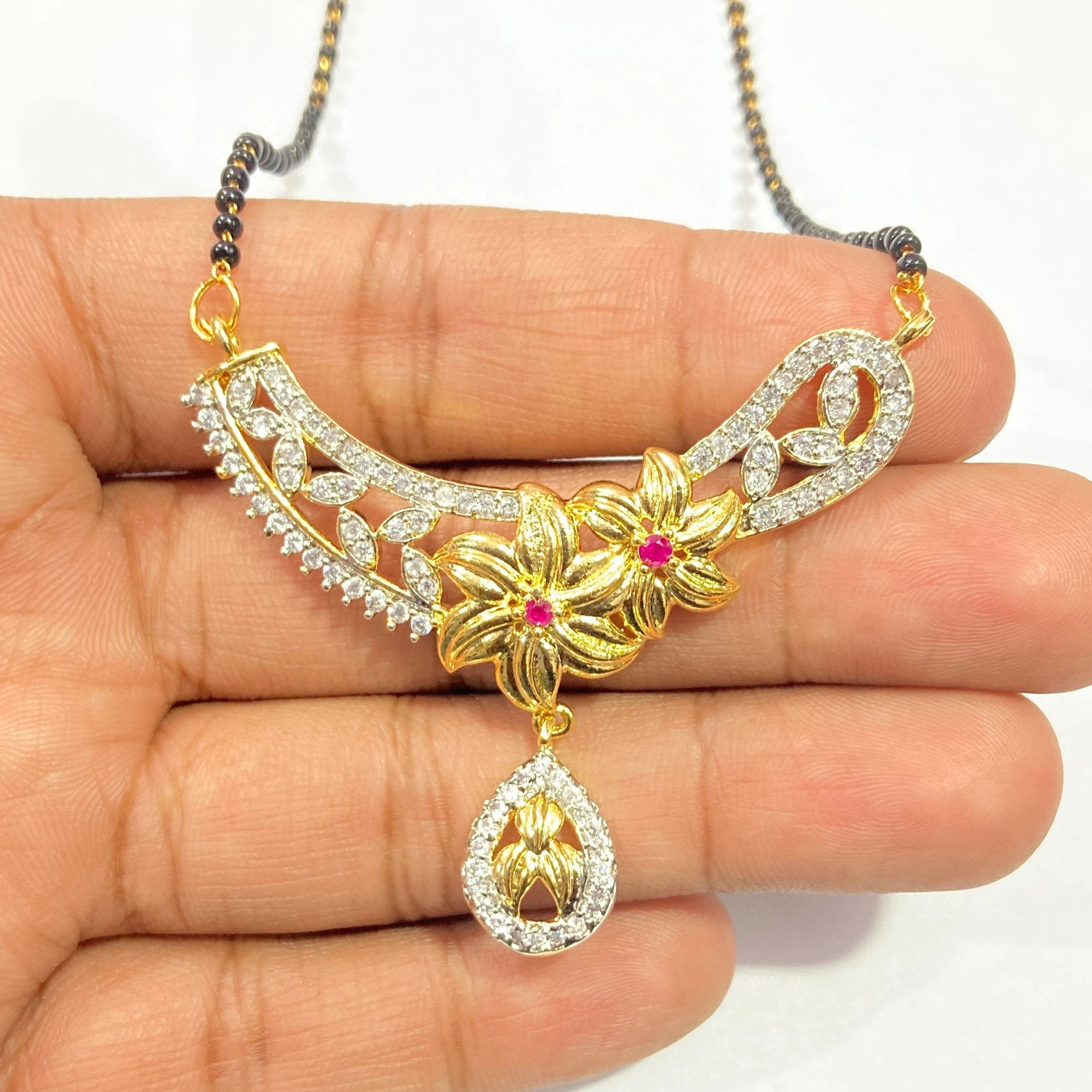 CZ Mangalsutra, Gold plated zircon delicate Mangalsutra, Indian Jewelry ,Bridal jewelry, wedding jewelry, Mangalsutra