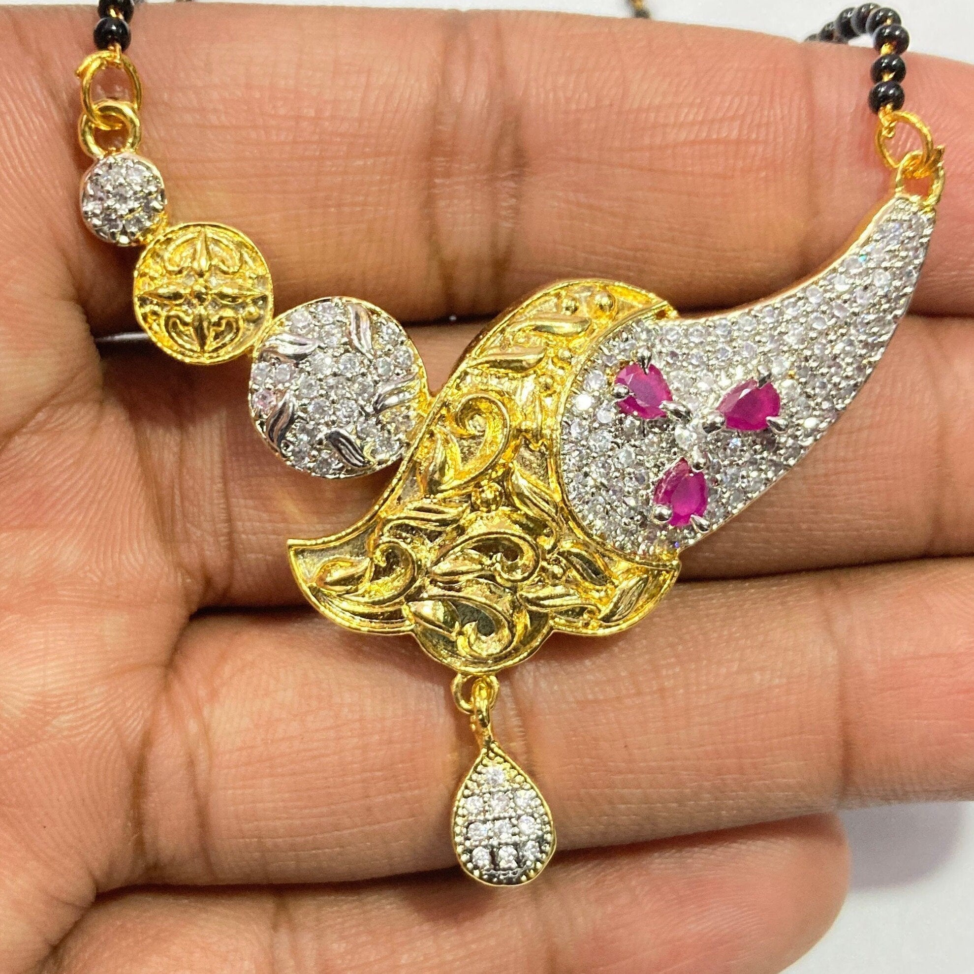 Mangalsutra, CZ Mangalsutra, Gold plated zircon delicate Mangalsutra, Indian Jewelry ,Bridal jewelry, wedding jewelry / Mangalsutra