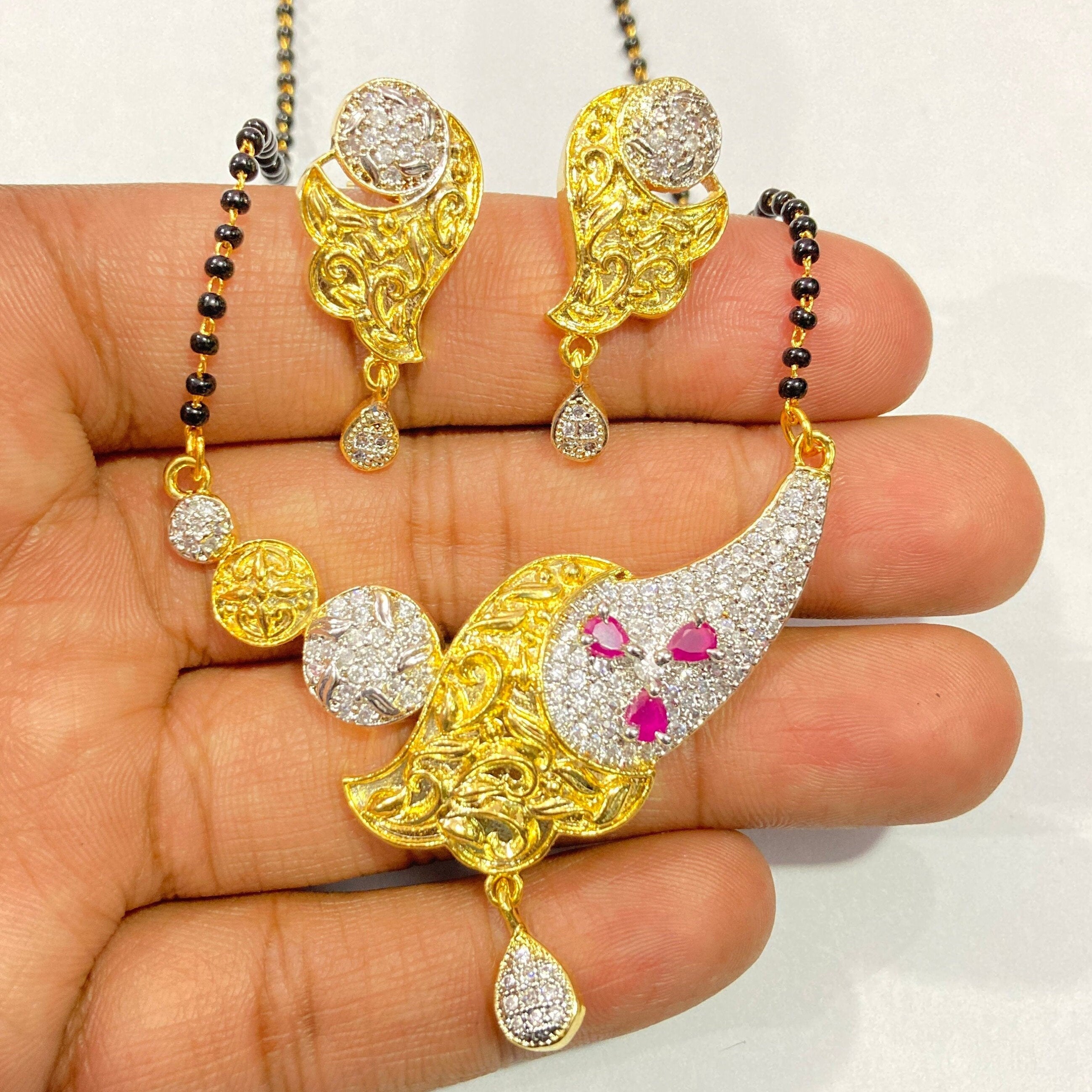 Mangalsutra, CZ Mangalsutra, Gold plated zircon delicate Mangalsutra, Indian Jewelry ,Bridal jewelry, wedding jewelry / Mangalsutra