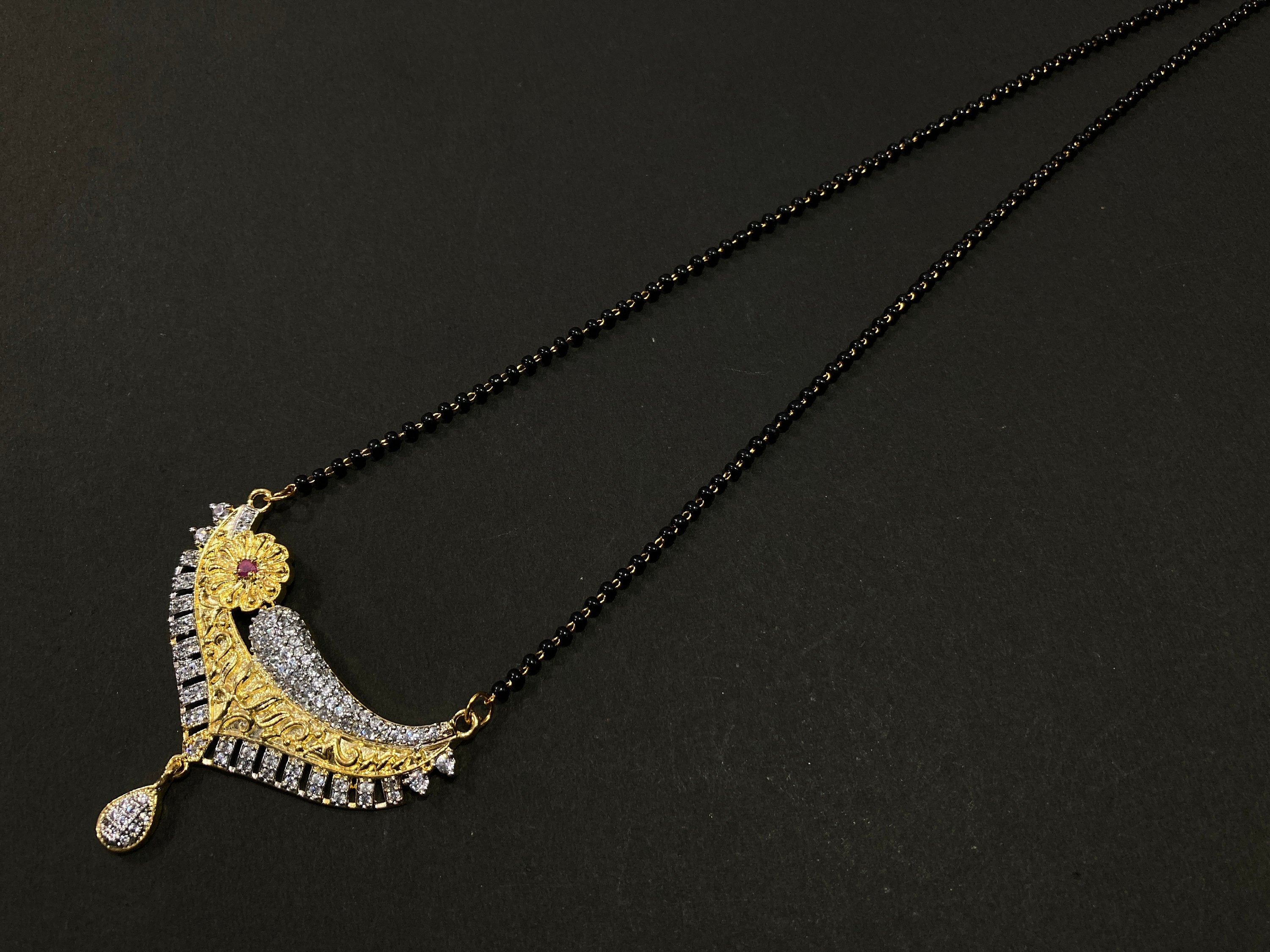CZ Mangalsutra, Gold plated zircon delicate Mangalsutra, Indian Jewelry ,Bridal jewelry, wedding jewelry / Mangalsutra