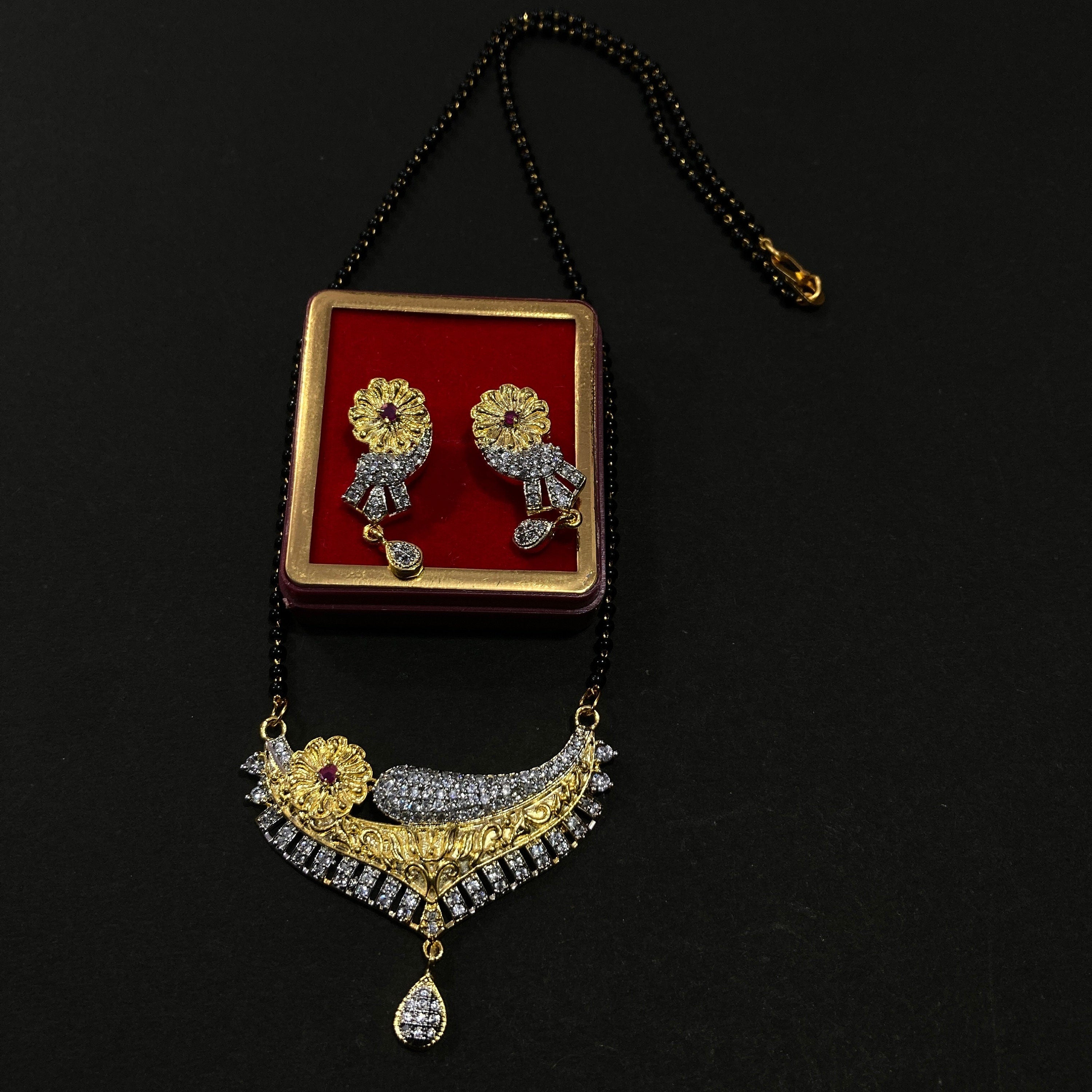 CZ Mangalsutra, Gold plated zircon delicate Mangalsutra, Indian Jewelry ,Bridal jewelry, wedding jewelry / Mangalsutra